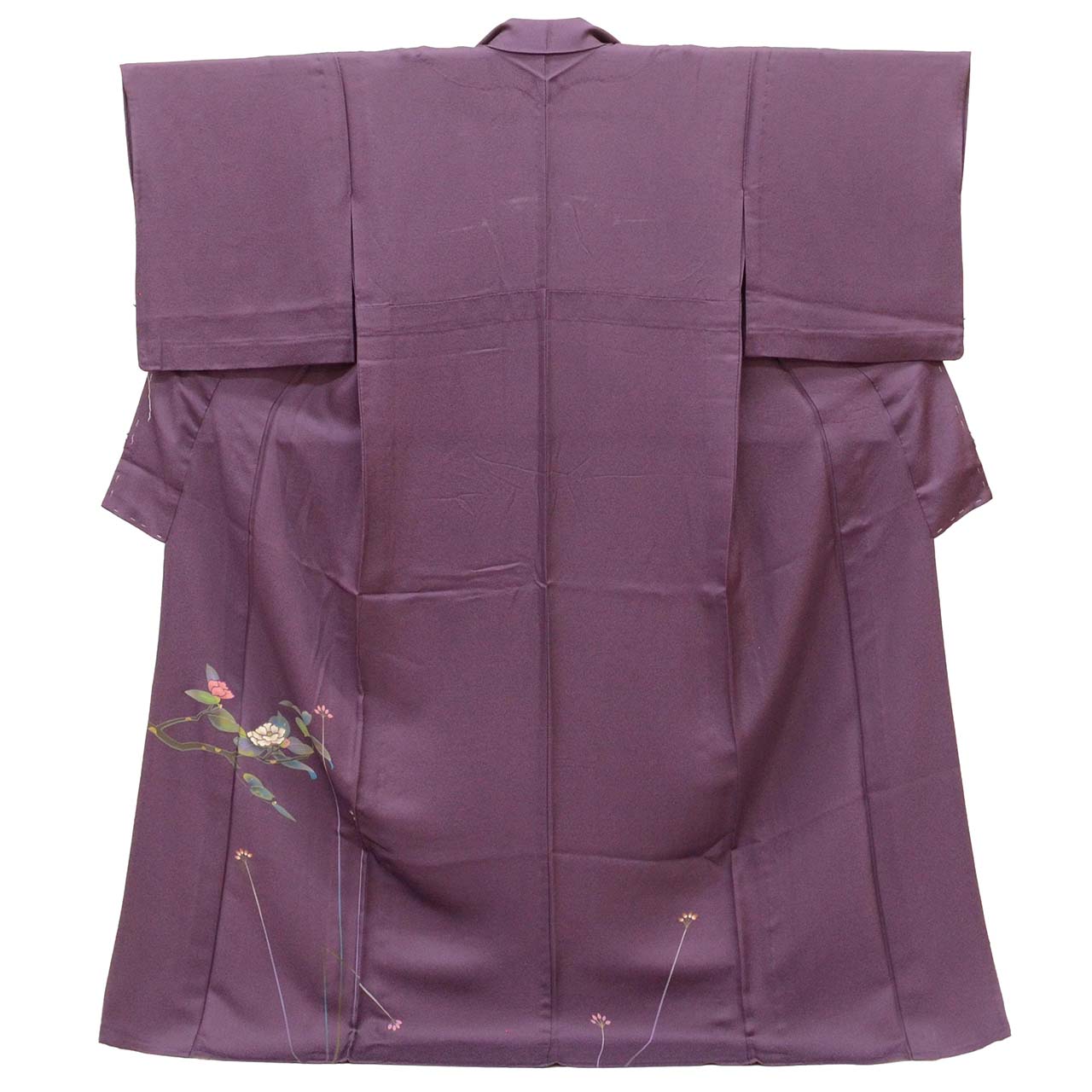 Vintage Japanese Kimono | Tsukesage | Purple Silk | Floral Pattern | Pearl-tone | Unlined | Size L | Sustainable | uu2376b