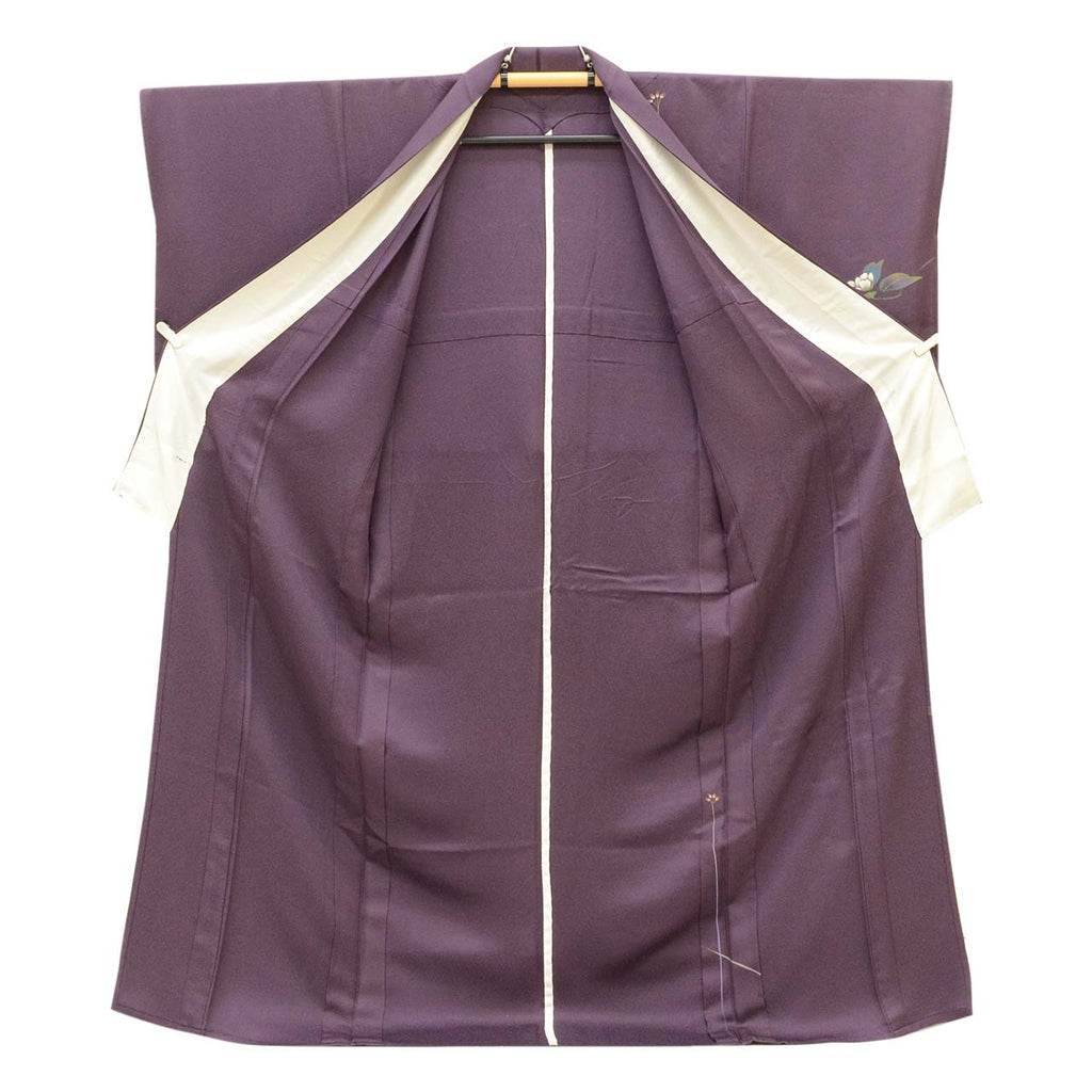Vintage Japanese Kimono | Tsukesage | Purple Silk | Floral Pattern | Pearl-tone | Unlined | Size L | Sustainable | uu2376b