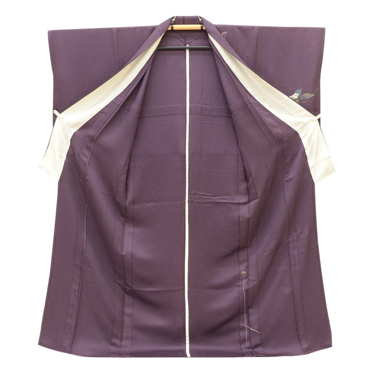 Vintage Japanese Kimono | Tsukesage | Purple Silk | Floral Pattern | Pearl-tone | Unlined | Size L | Sustainable | uu2376b