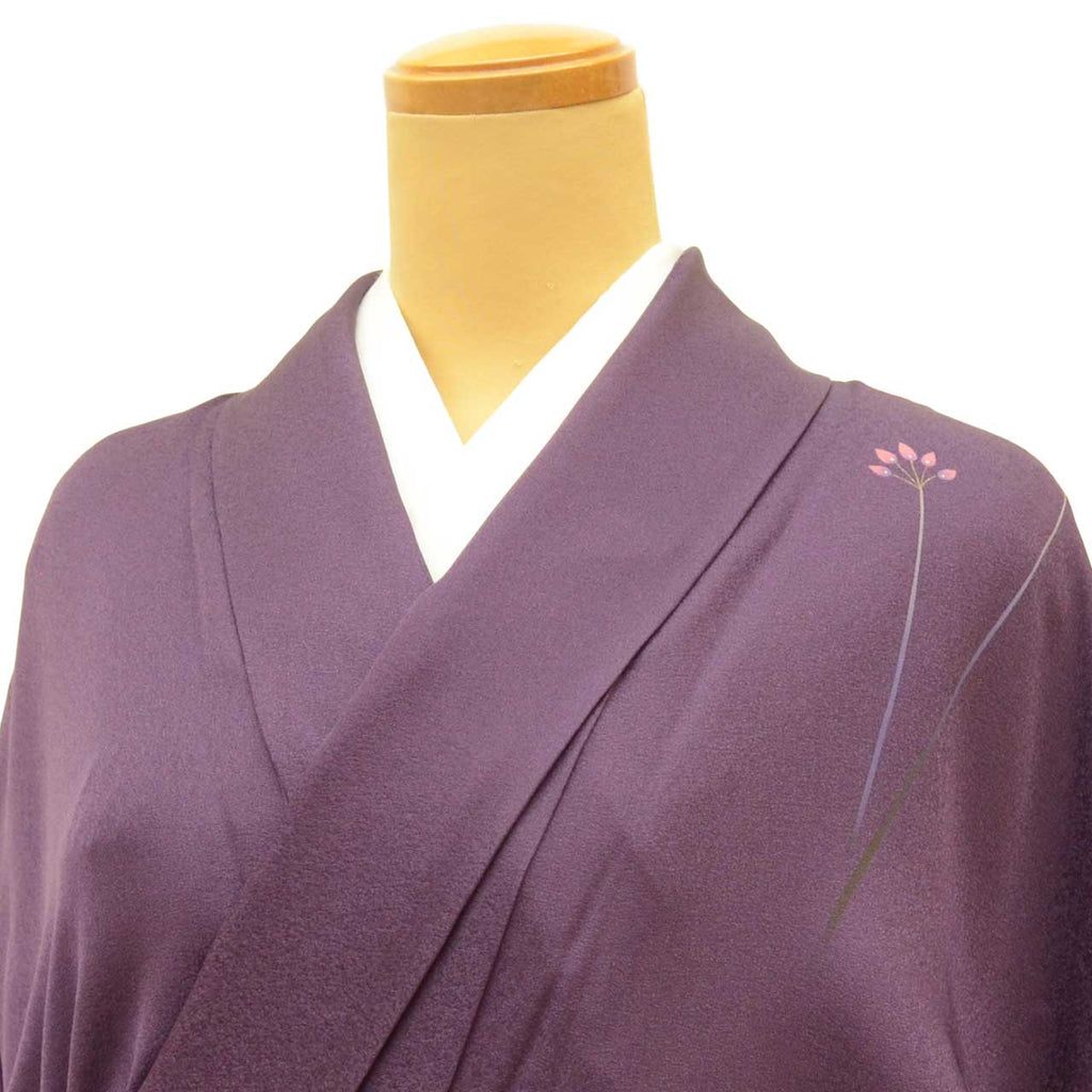 Vintage Japanese Kimono | Tsukesage | Purple Silk | Floral Pattern | Pearl-tone | Unlined | Size L | Sustainable | uu2376b