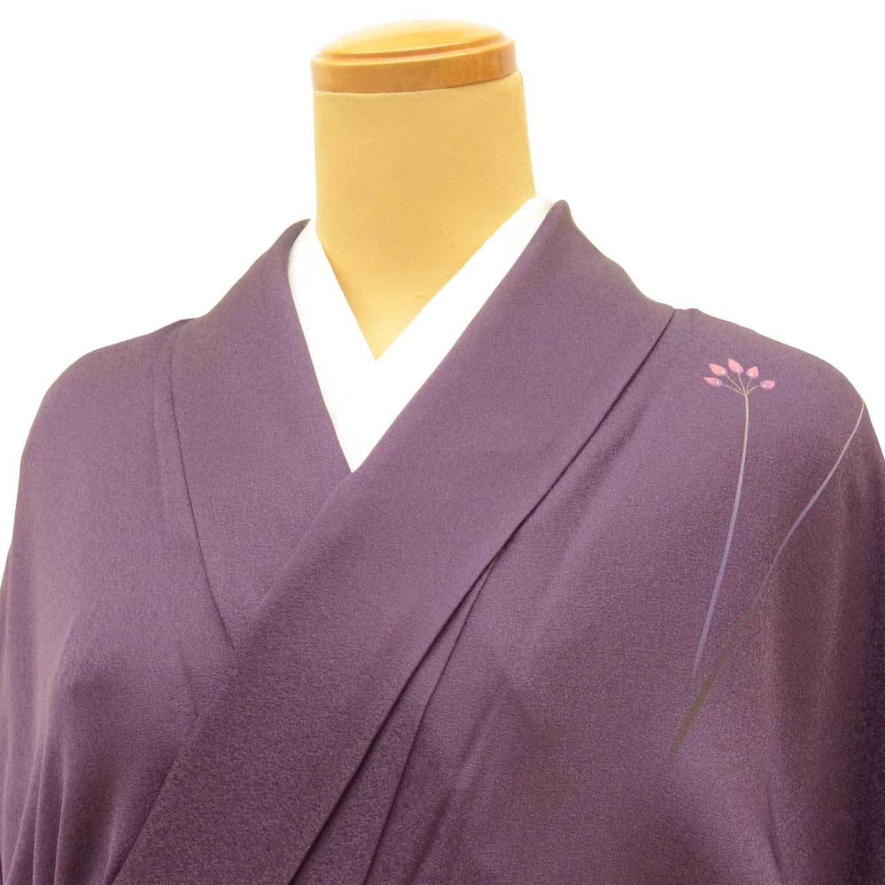 Vintage Japanese Kimono | Tsukesage | Purple Silk | Floral Pattern | Pearl-tone | Unlined | Size L | Sustainable | uu2376b