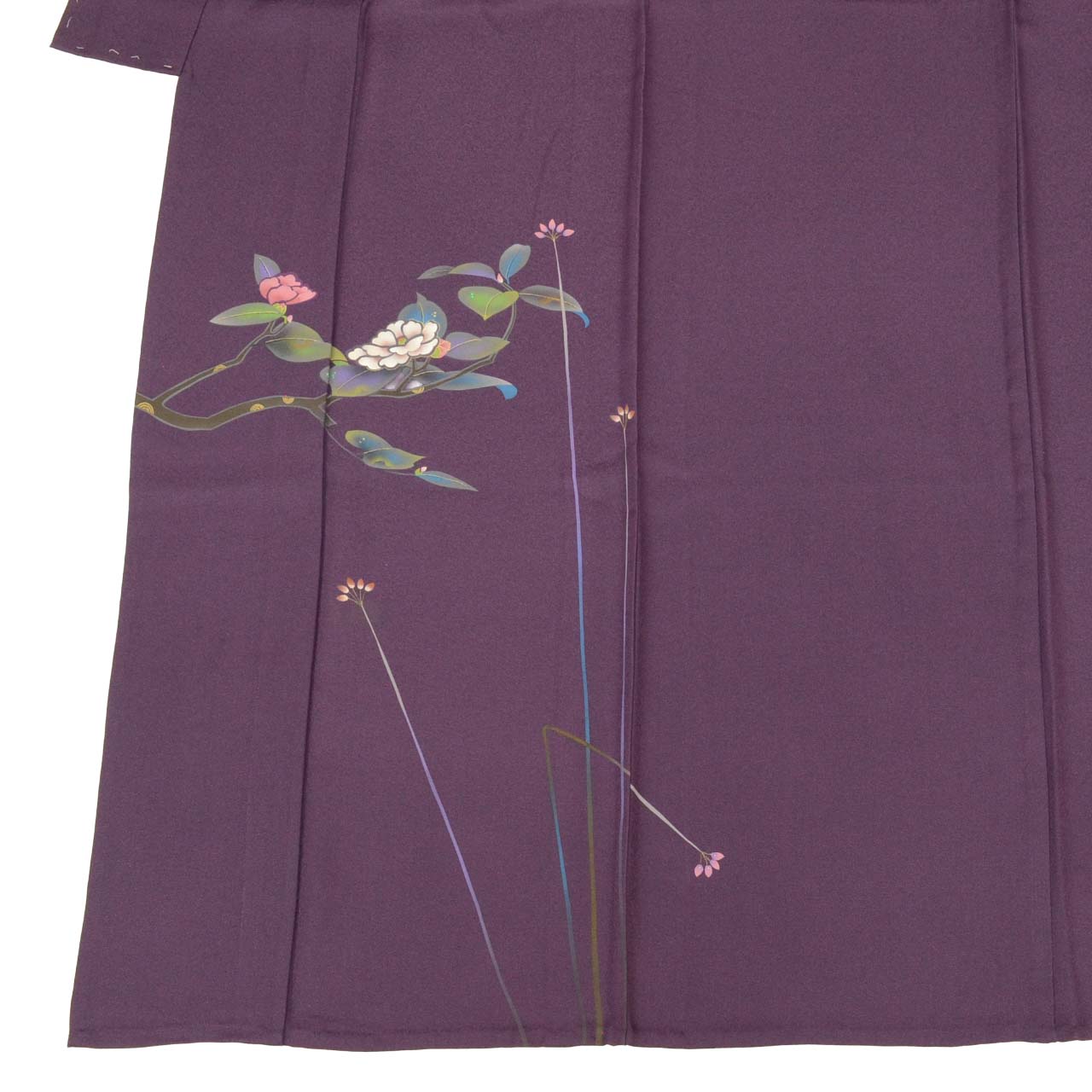 Vintage Japanese Kimono | Tsukesage | Purple Silk | Floral Pattern | Pearl-tone | Unlined | Size L | Sustainable | uu2376b