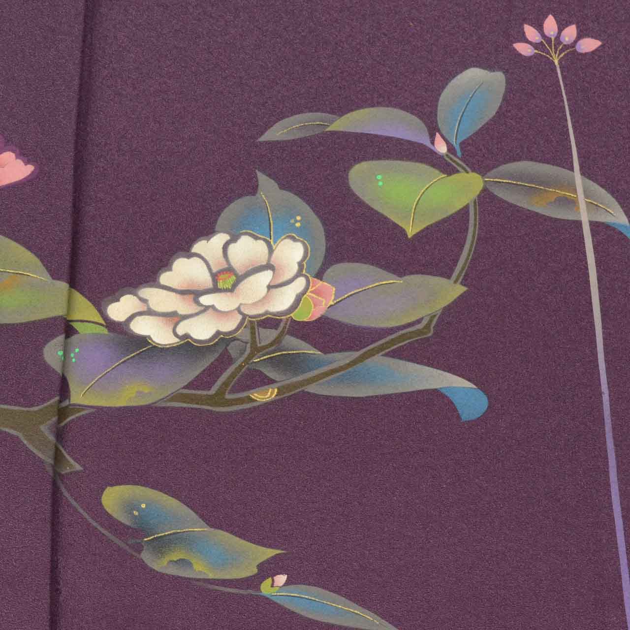 Vintage Japanese Kimono | Tsukesage | Purple Silk | Floral Pattern | Pearl-tone | Unlined | Size L | Sustainable | uu2376b
