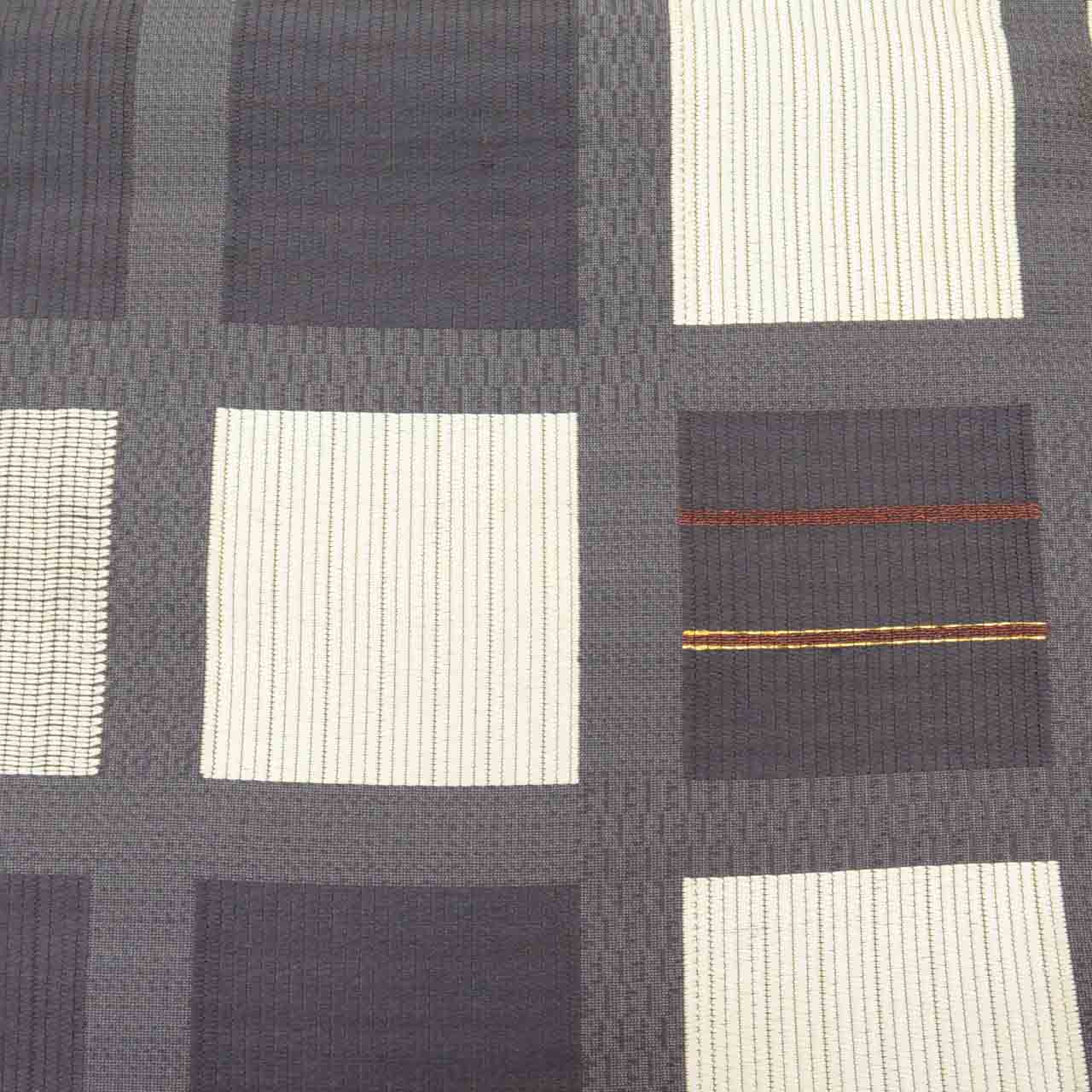 Vintage Japanese Obi | Fukuro Obi | Gray White Silk | Lattice Pattern | Gold Thread | Sustainable | uu2383b