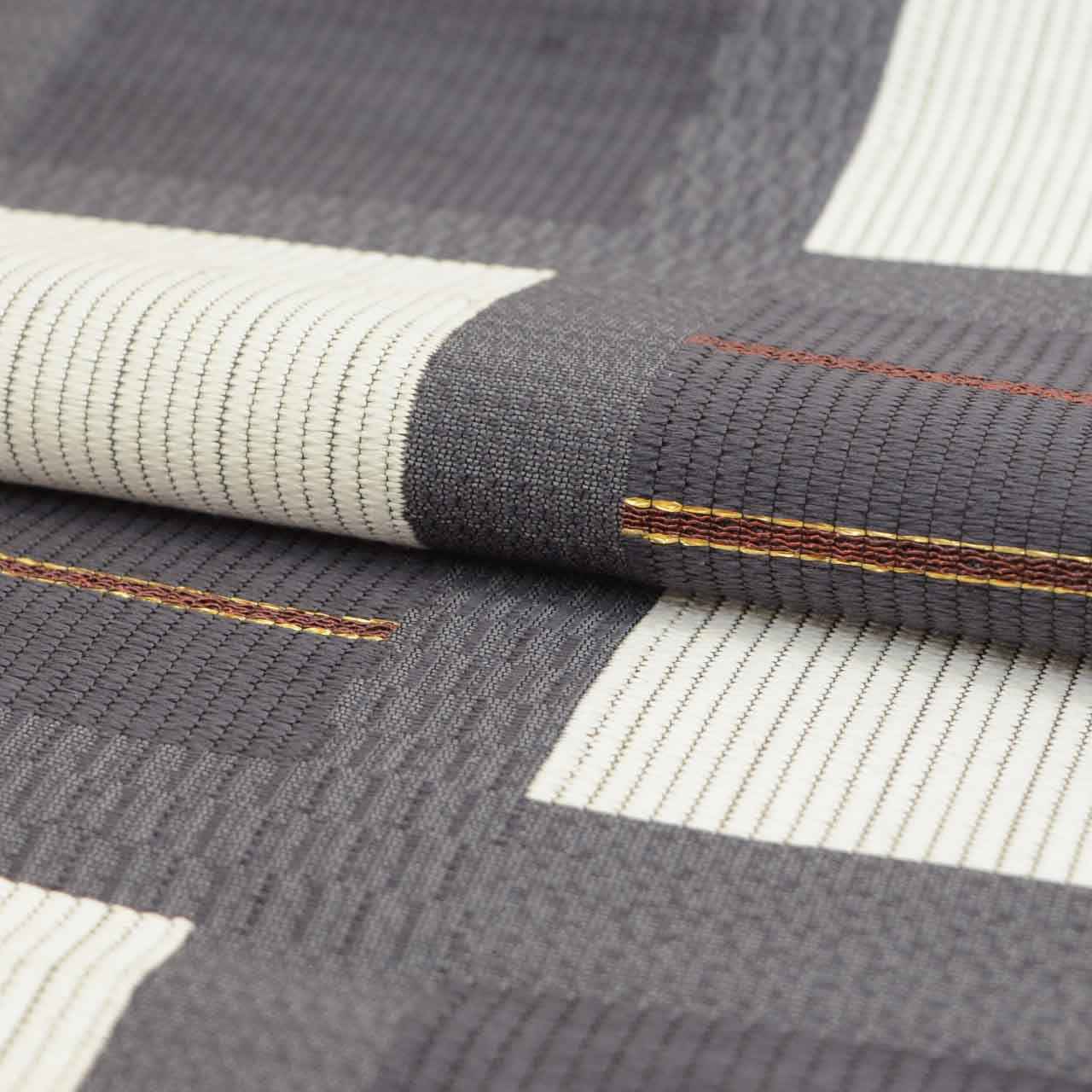 Vintage Japanese Obi | Fukuro Obi | Gray White Silk | Lattice Pattern | Gold Thread | Sustainable | uu2383b
