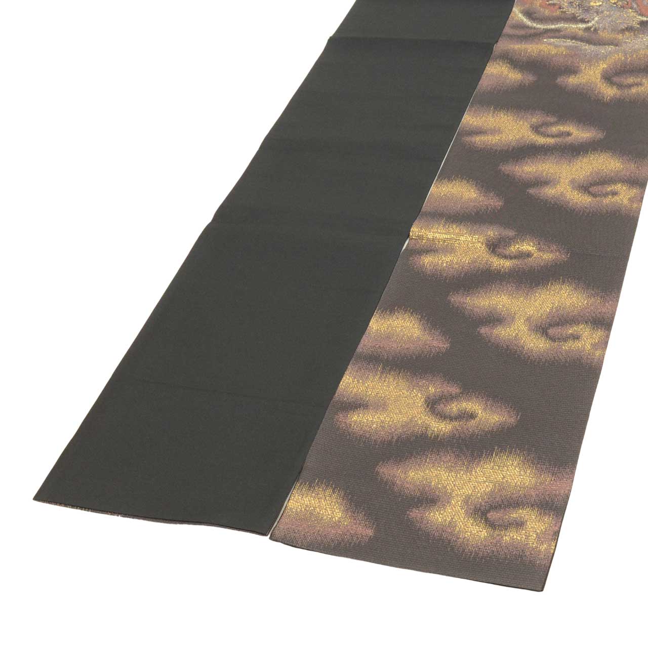 Vintage Japanese Obi | Fukuro Obi | Black Gold Silk | Dragon Pattern | Sukoyaka Guard | Excellent | Sustainable | uu2385b