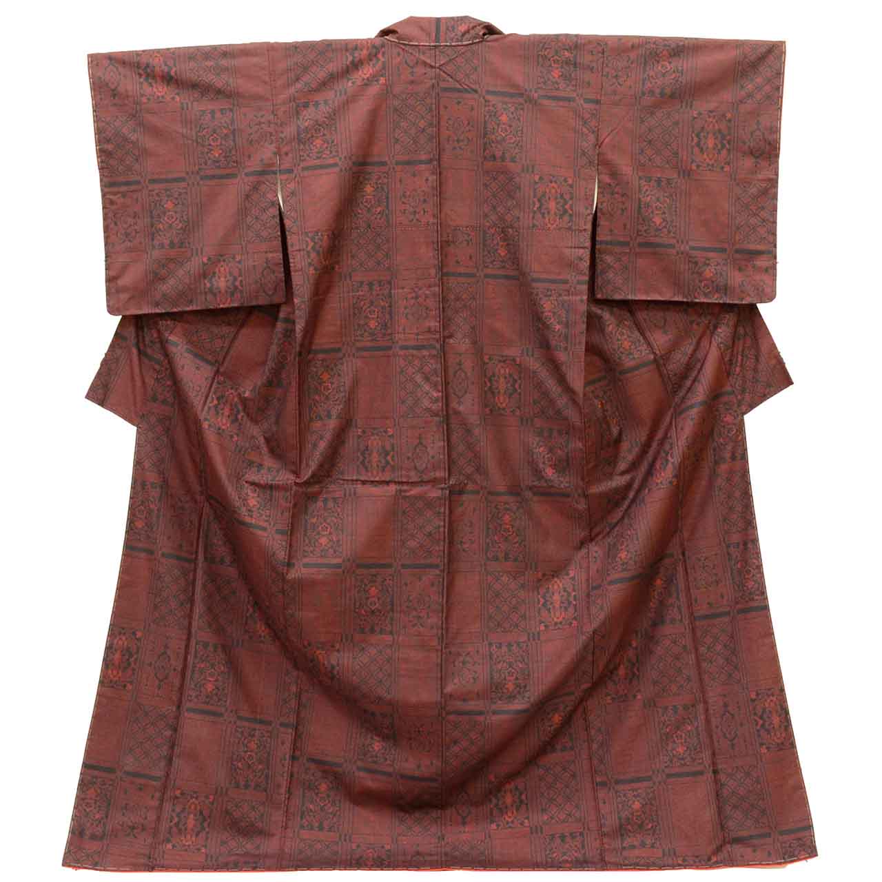 Vintage Japanese Kimono | Oshima Tsumugi | Black Silk | Lattice Pattern | Ichigen-shiki | Unused | Size L | Sustainable | uu2392b