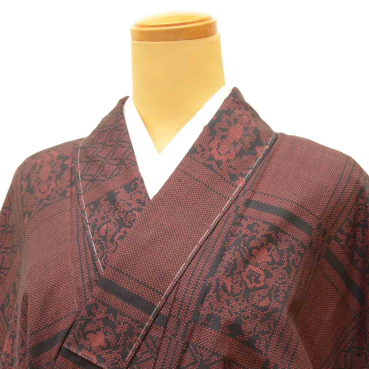 Vintage Japanese Kimono | Oshima Tsumugi | Black Silk | Lattice Pattern | Ichigen-shiki | Unused | Size L | Sustainable | uu2392b