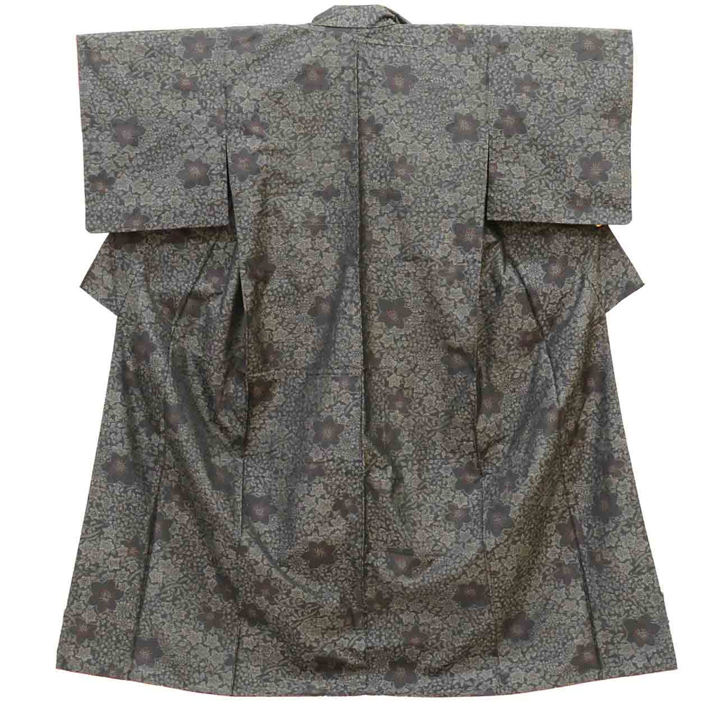Vintage Japanese Kimono | Oshima Tsumugi | Black Silk | Bellflower Pattern | Yokoso-shiki | Size M-L | Sustainable | uu2393b