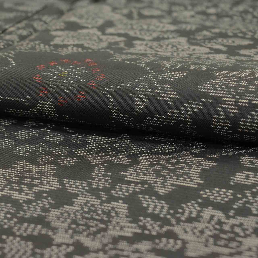 Vintage Japanese Kimono | Oshima Tsumugi | Black Silk | Bellflower Pattern | Yokoso-shiki | Size M-L | Sustainable | uu2393b