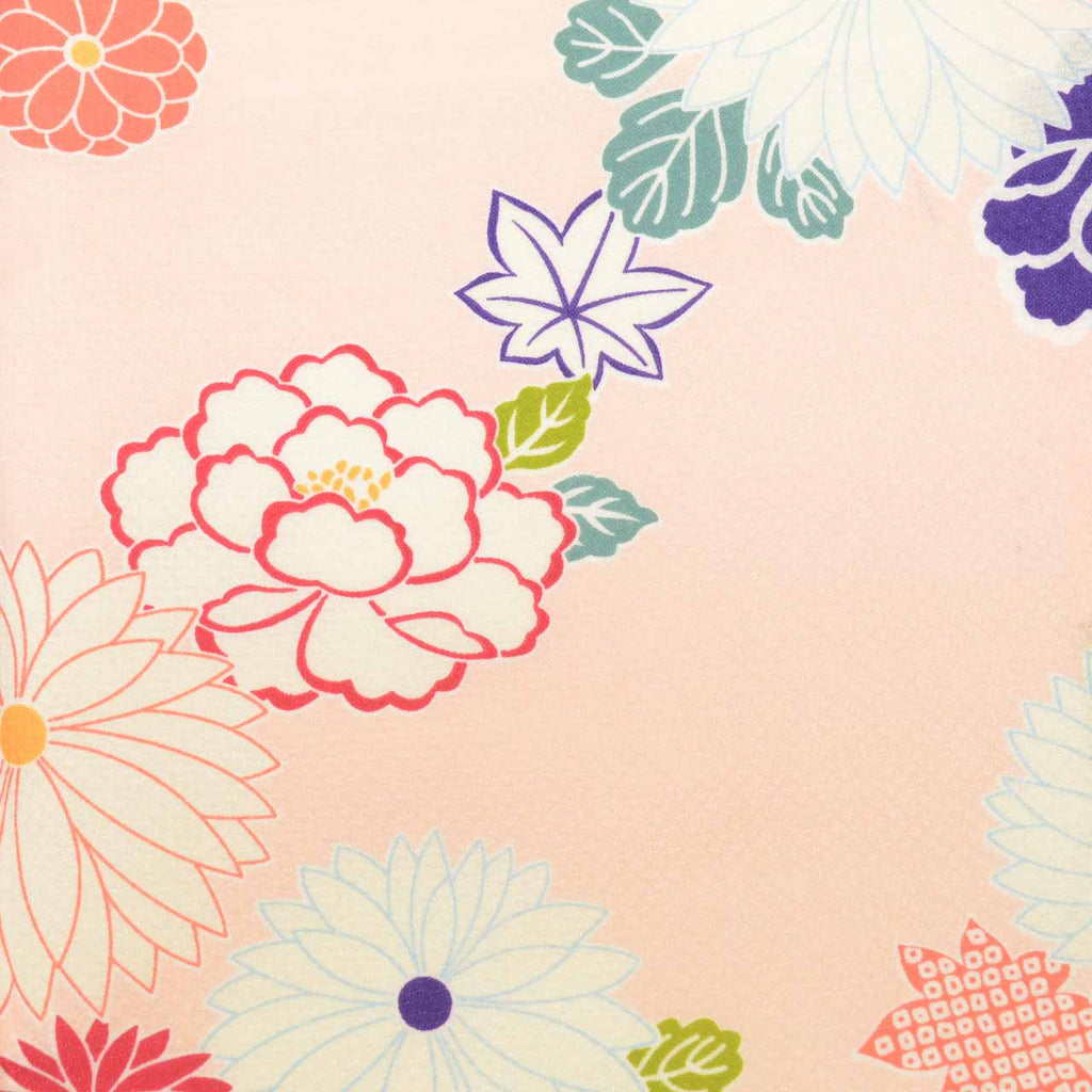 [Used] Recycled Kimono, Komon style, Synthetic fiber, Size L (Slightly plus size L), Good condition, Length 164cm, Sleeve length 67.5cm, Lined, Ready-made, Excellent condition, Washable, Pink, Chrysanthemum, Peony, Maple leaf pattern, Reused, uu2395b 