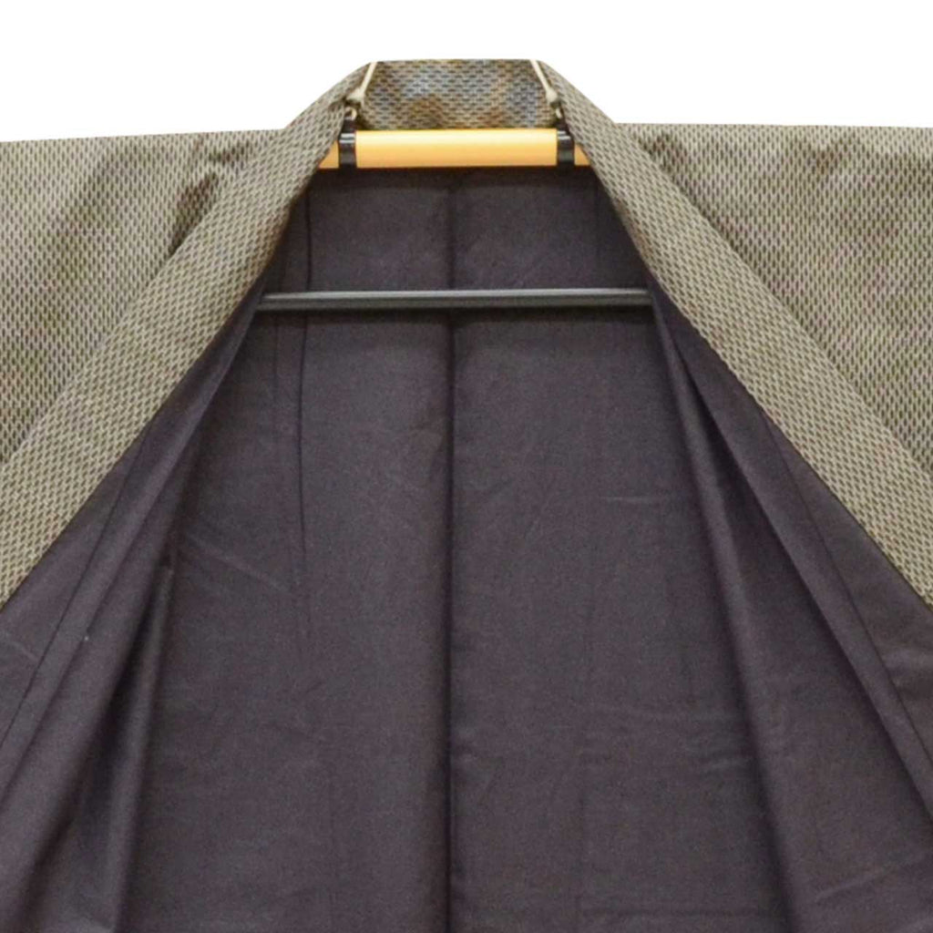 [Used] Recycled Kimono and Haori Set Ensemble for Men, Oshima Tsumugi Silk, Excellent Condition, Unused, Sleeve Length 72.2cm (28.4in), Body Length 153.0cm (60.2in), Size LL, Brown Stripe Pattern, with Obi Belt, Men's uu2397b 