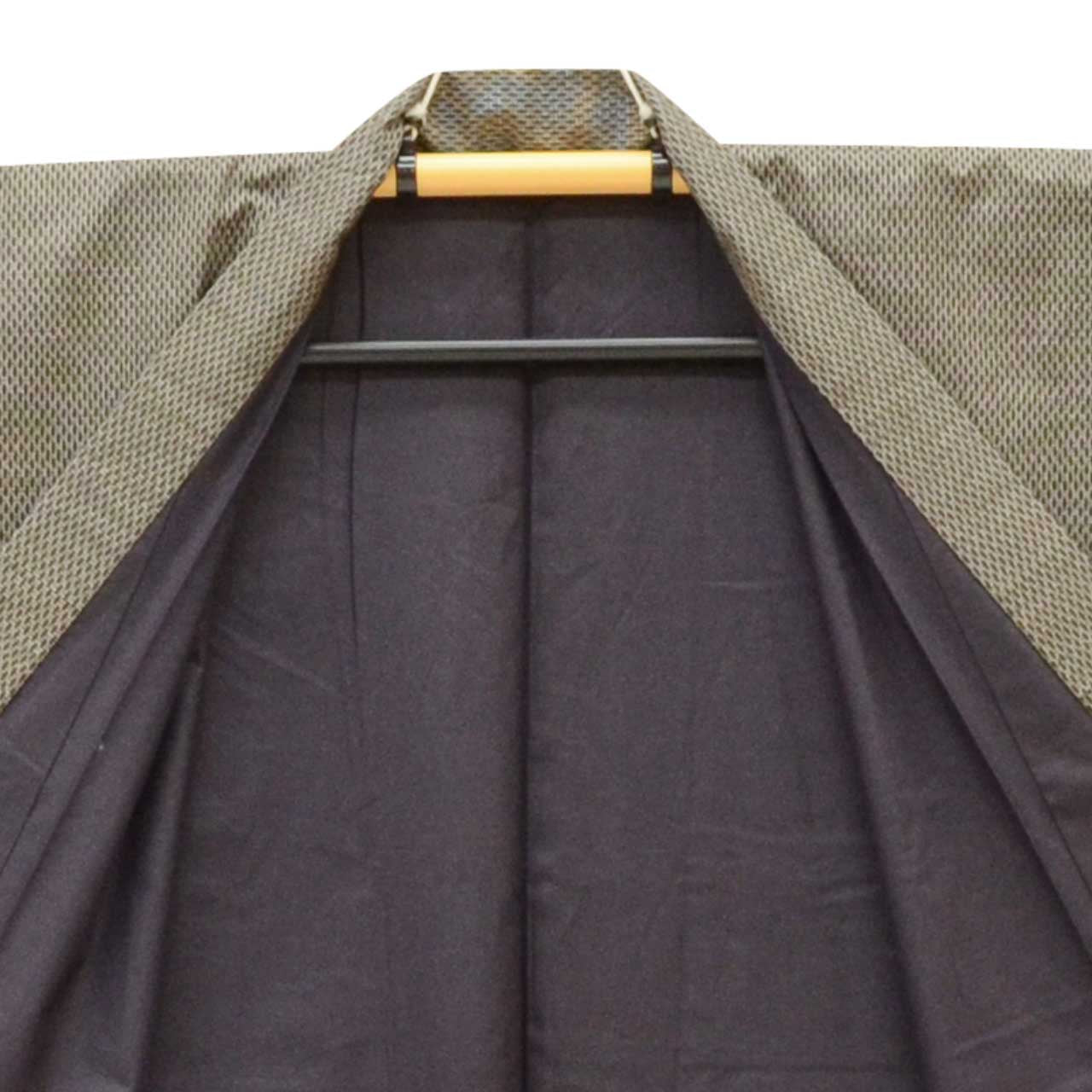 [Used] Recycled Kimono and Haori Set Ensemble for Men, Oshima Tsumugi Silk, Excellent Condition, Unused, Sleeve Length 72.2cm (28.4in), Body Length 153.0cm (60.2in), Size LL, Brown Stripe Pattern, with Obi Belt, Men's uu2397b 