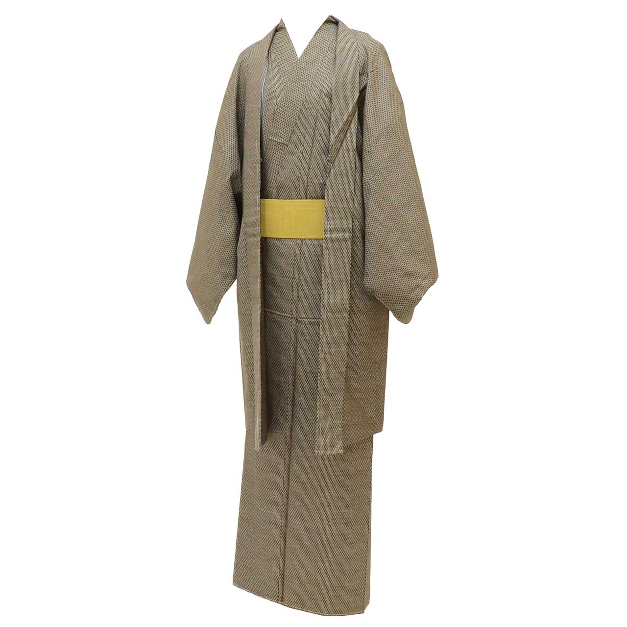 [Used] Recycled Kimono and Haori Set Ensemble for Men, Oshima Tsumugi Silk, Excellent Condition, Unused, Sleeve Length 72.2cm (28.4in), Body Length 153.0cm (60.2in), Size LL, Brown Stripe Pattern, with Obi Belt, Men's uu2397b 