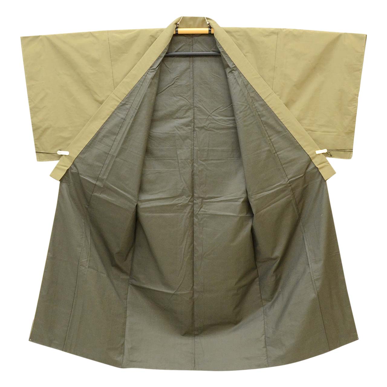 [Used] Recycled Kimono Set - Men's - Tsumugi Silk - Unused - Sleeve Length 71.5cm, Body Length 147cm - Size L - Green - Includes Nagajuban (undergarment) and Obi (sash) - Authentic Chikuzen Hakata Obi with Certificate of Authenticity - Men's uu2400b 