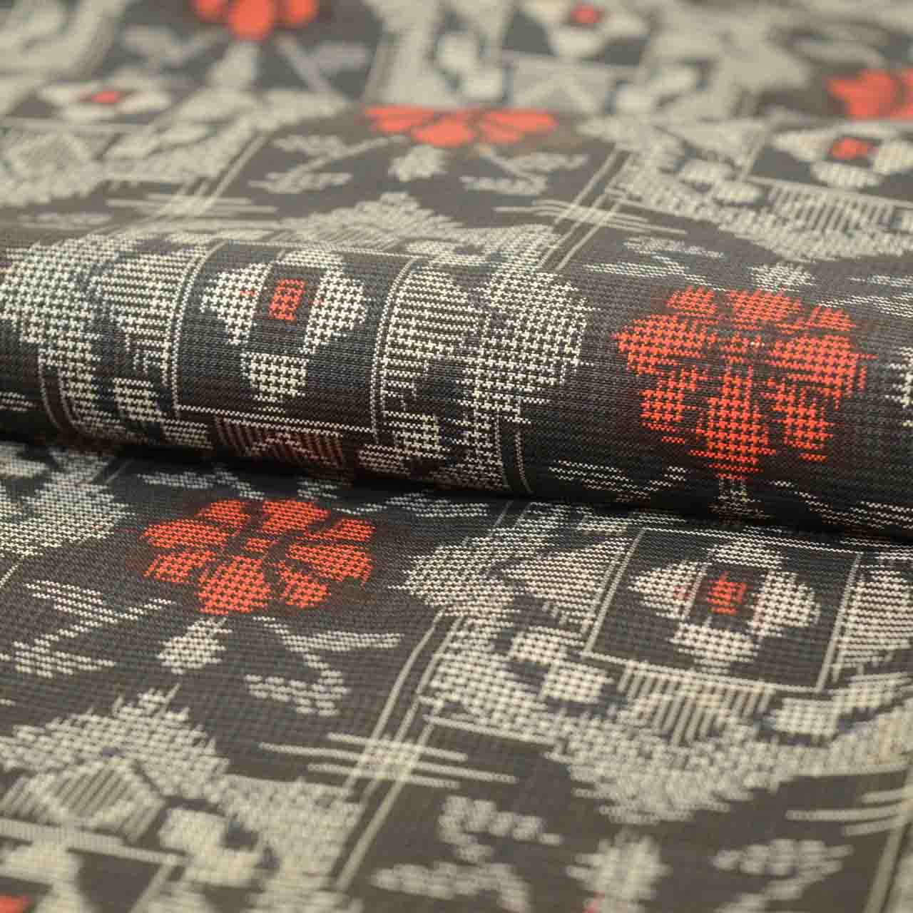 Vintage Japanese Kimono | Women's Oshima Tsumugi Ensemble | Black Silk | Floral | Michiyuki Coat | Unused | Size L | Sustainable | uu2401b