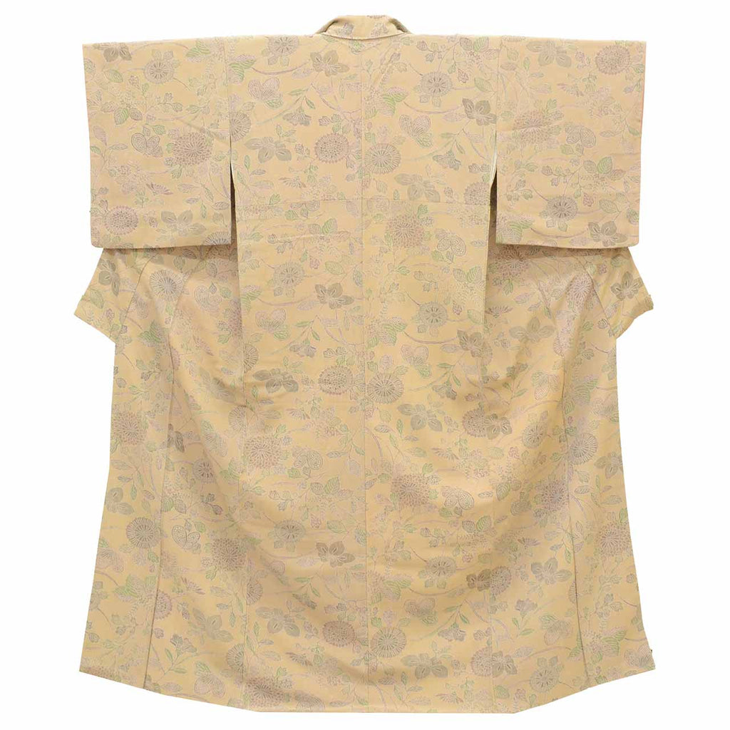 [Used] Recycled Kimono, Komon Kimono, Pure Silk, Size M, Excellent Condition, Length 158.3cm (62.3in), Mitsukoshi Brand, Sleeve Length 63.0cm (24.8in), Lined, Ready-made, Crepe Silk, Brown, Floral Pattern, Silk, Reused uu2403b 