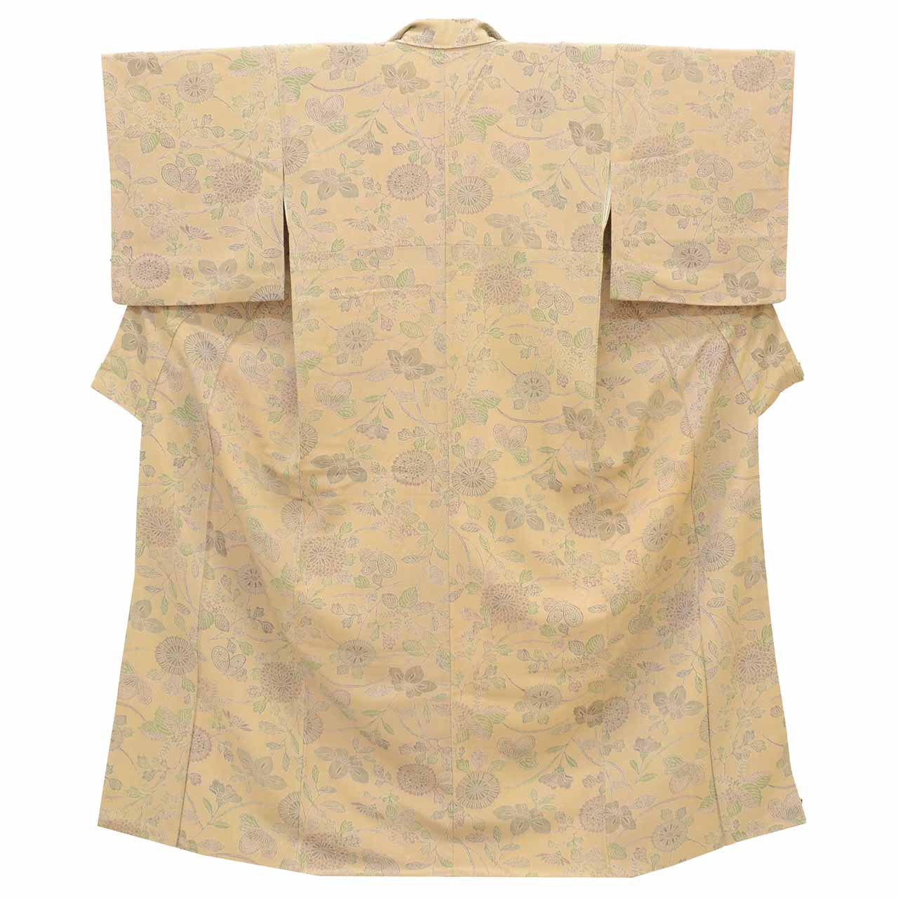 [Used] Recycled Kimono, Komon Kimono, Pure Silk, Size M, Excellent Condition, Length 158.3cm (62.3in), Mitsukoshi Brand, Sleeve Length 63.0cm (24.8in), Lined, Ready-made, Crepe Silk, Brown, Floral Pattern, Silk, Reused uu2403b 