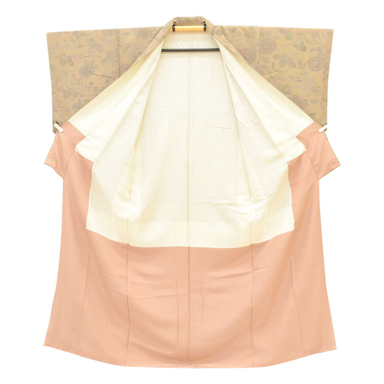 [Used] Recycled Kimono, Komon Kimono, Pure Silk, Size M, Excellent Condition, Length 158.3cm (62.3in), Mitsukoshi Brand, Sleeve Length 63.0cm (24.8in), Lined, Ready-made, Crepe Silk, Brown, Floral Pattern, Silk, Reused uu2403b 