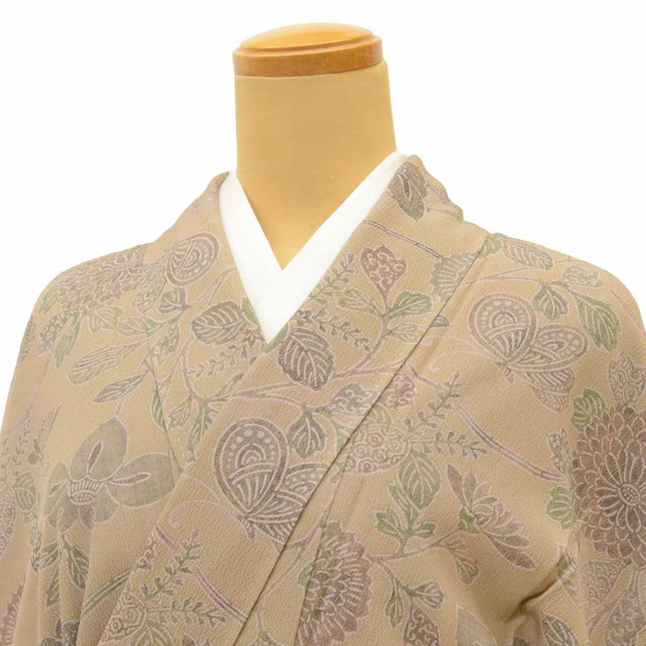[Used] Recycled Kimono, Komon Kimono, Pure Silk, Size M, Excellent Condition, Length 158.3cm (62.3in), Mitsukoshi Brand, Sleeve Length 63.0cm (24.8in), Lined, Ready-made, Crepe Silk, Brown, Floral Pattern, Silk, Reused uu2403b 