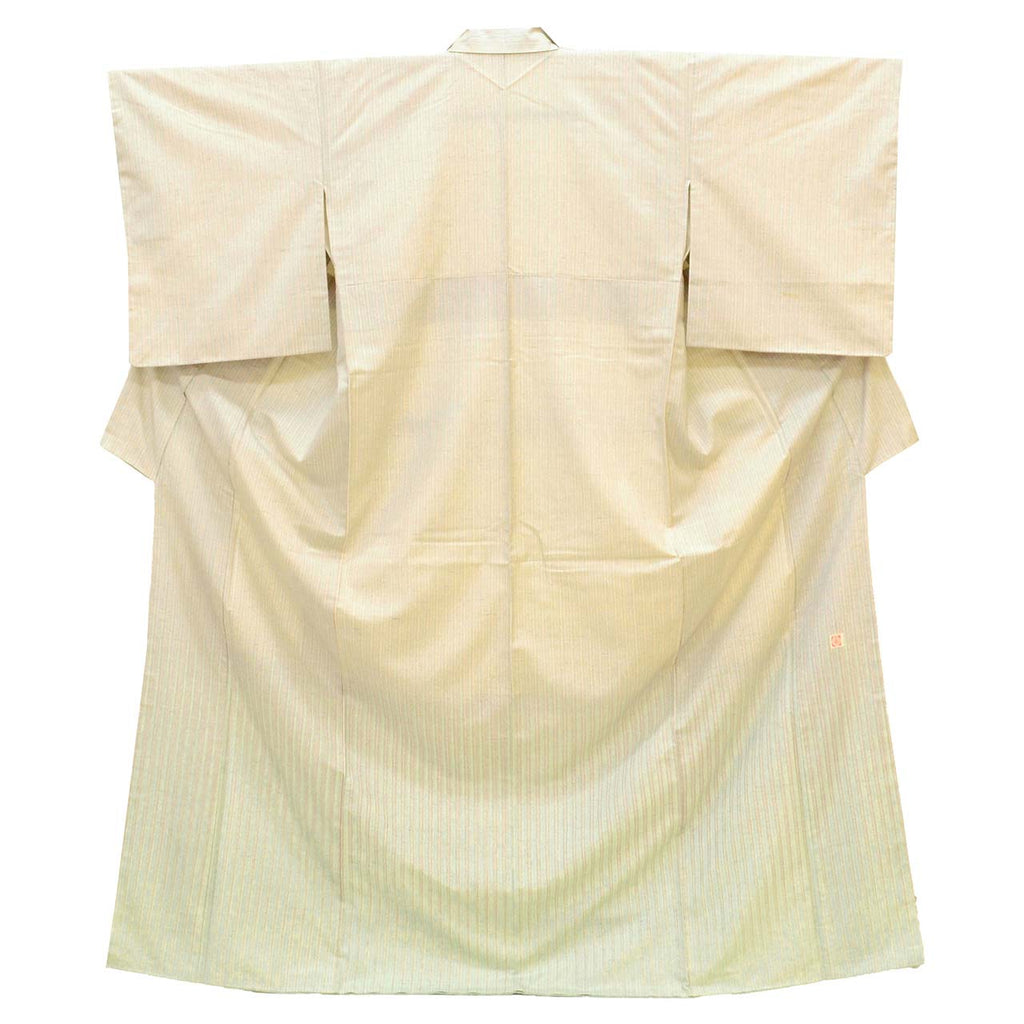 Vintage Japanese Kimono | Ushikubi Tsumugi | Gray Silk | Stripe | Intangible Cultural Heritage | Unused | Size L | Sustainable | uu2405b