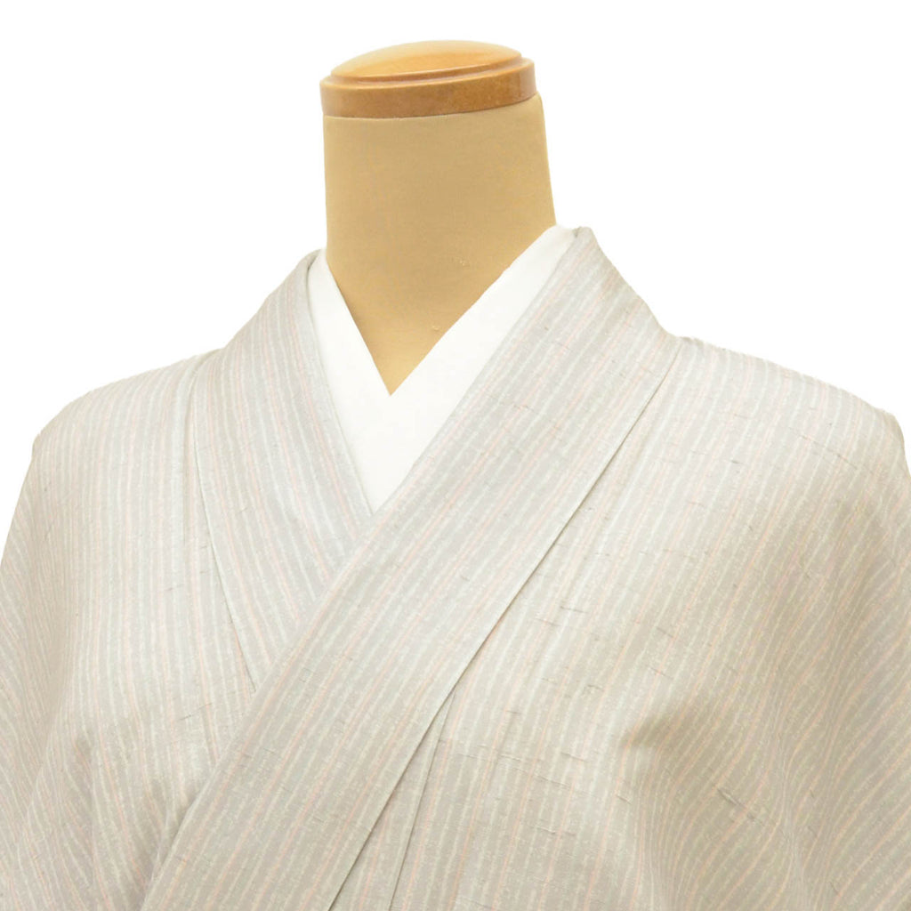 Vintage Japanese Kimono | Ushikubi Tsumugi | Gray Silk | Stripe | Intangible Cultural Heritage | Unused | Size L | Sustainable | uu2405b