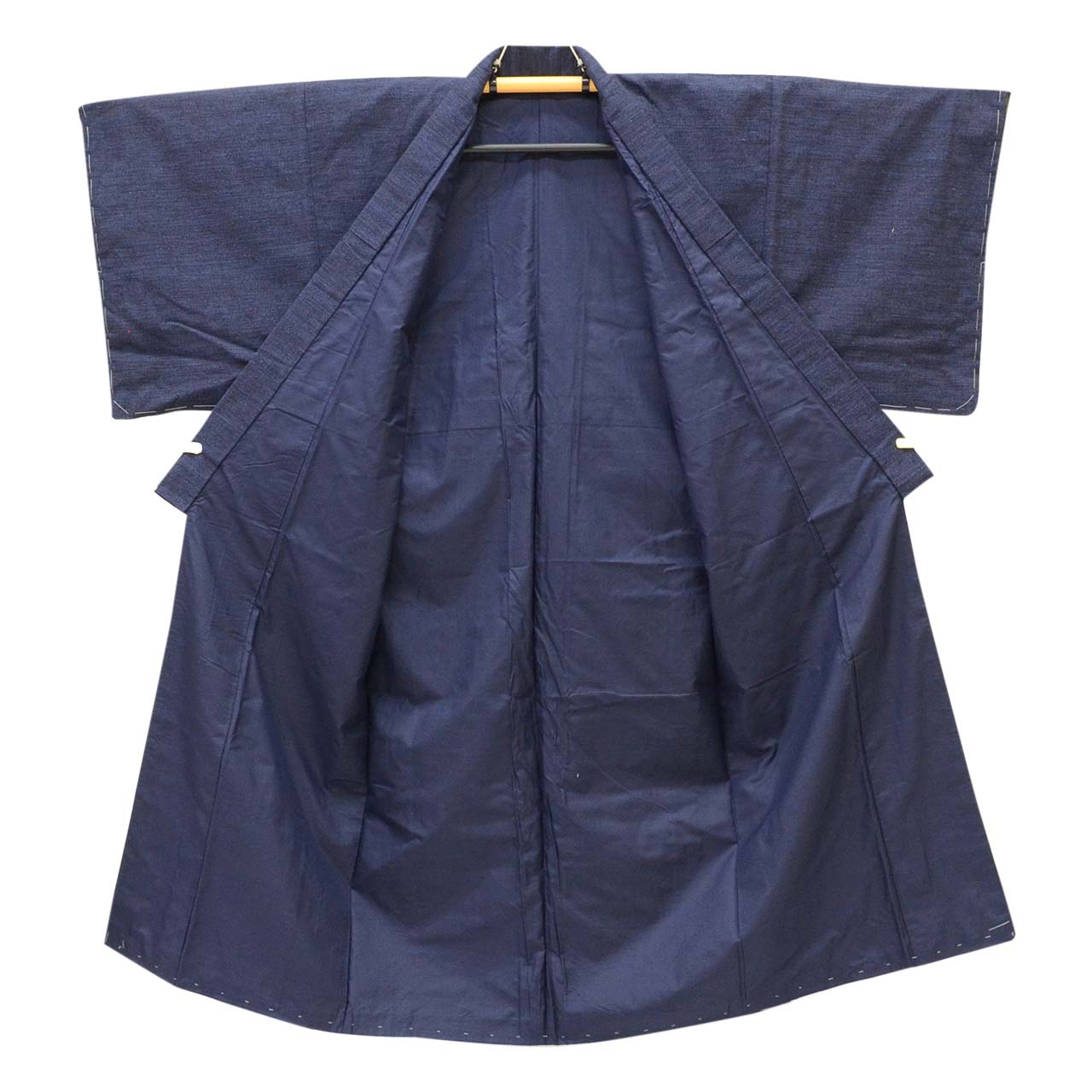 [Used] Recycled Kimono and Haori Set Ensemble for Men, Tsumugi Silk, Unused, Sleeve Length 69.0cm (27.2in), Body Length 146.0cm (57.5in), Size L, Navy Blue, Includes Nagajuban (undergarment), Obi (sash), and Haori Cord, Men's uu2409b 