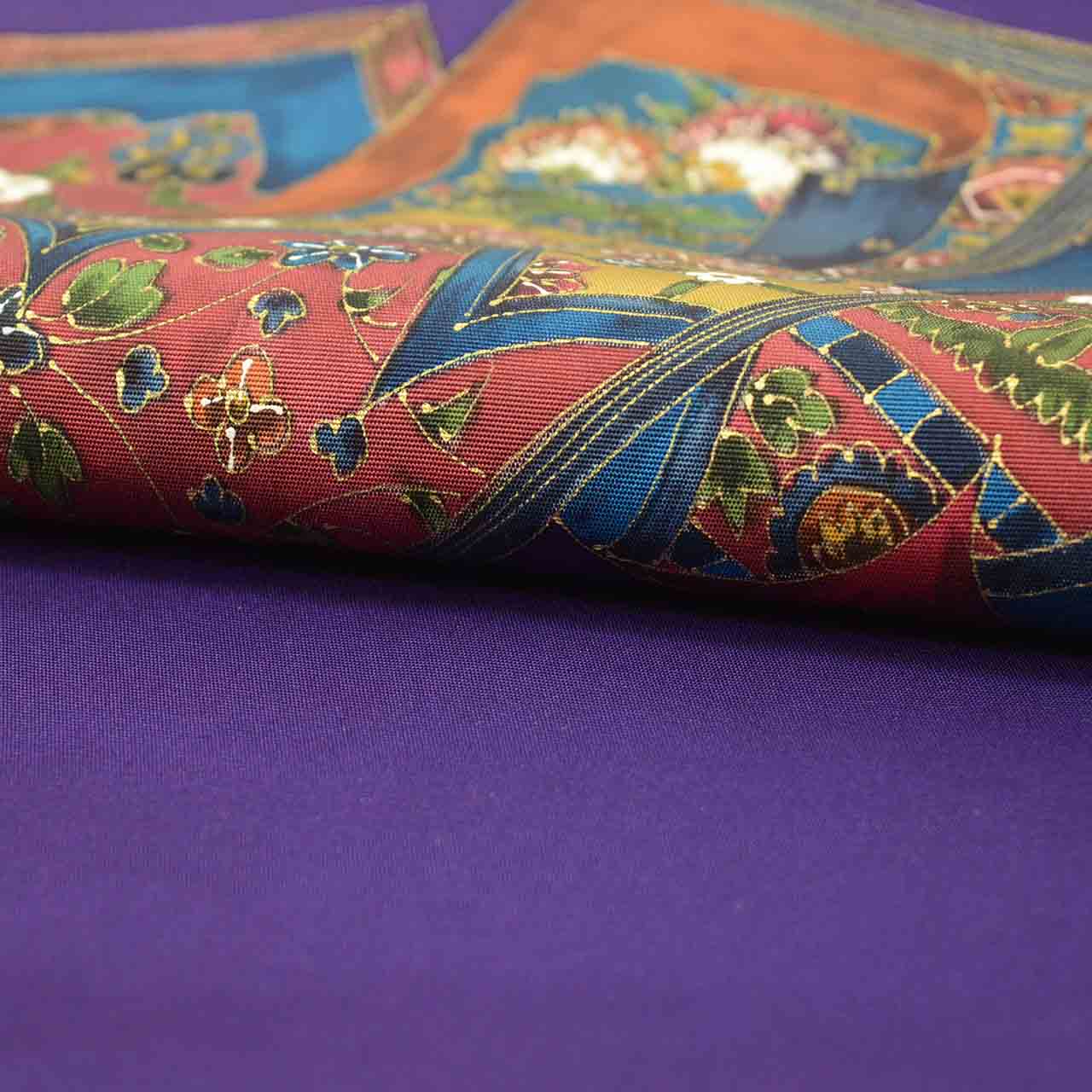 Vintage Japanese Obi | Nagoya Obi | Purple Silk Habutae | Book Scroll Pattern | Dye-painted | Sustainable | uu2411b