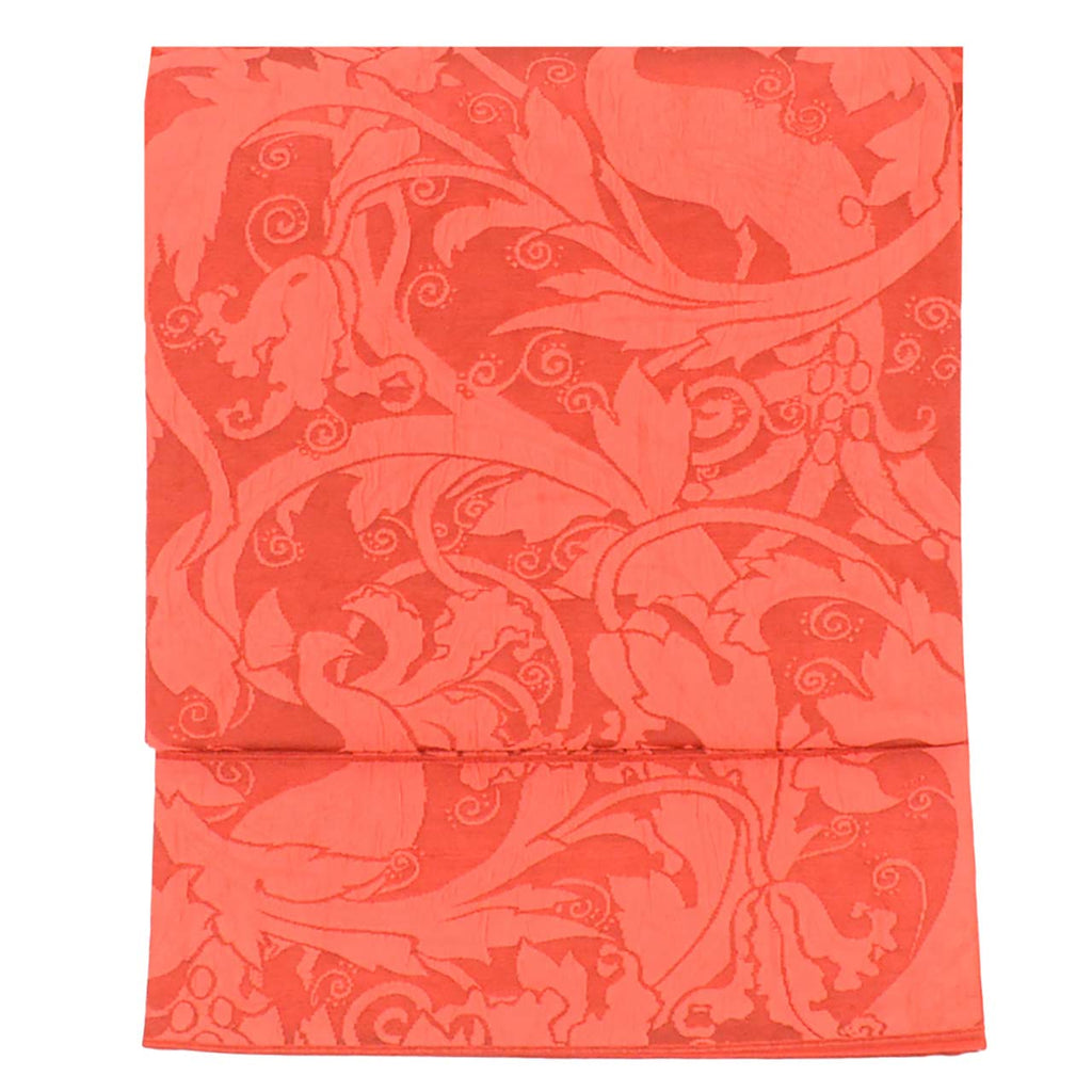 Vintage Japanese Obi | Sha-re Fukuro Obi | Red Silk Nishijin | Floral Arabesque | Watafumi | Sustainable | uu2415b