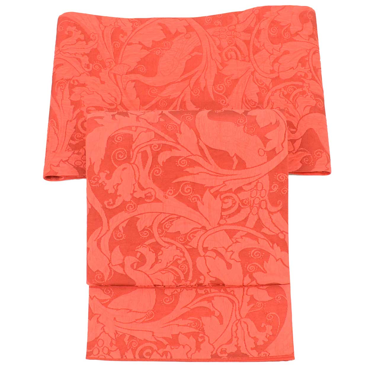 Vintage Japanese Obi | Sha-re Fukuro Obi | Red Silk Nishijin | Floral Arabesque | Watafumi | Sustainable | uu2415b