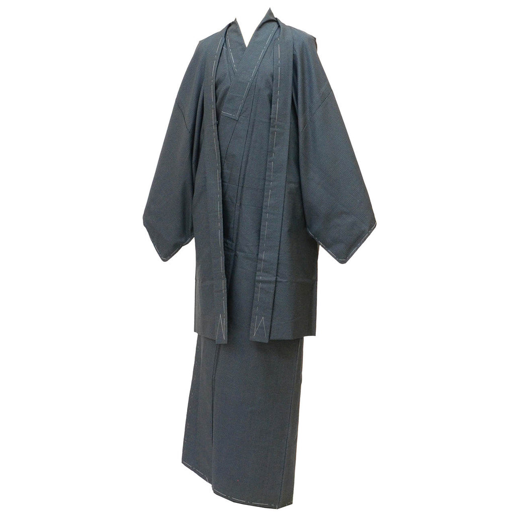 [Used] Recycled Kimono and Haori Ensemble for Men, Oshima Tsumugi Silk, Excellent Condition, Unused, Sleeve Length 69.0cm (27.2in), Body Length 153.5cm (60.4in), Size LL, Navy Blue, Tortoise Shell Pattern, Men's uu2418b 