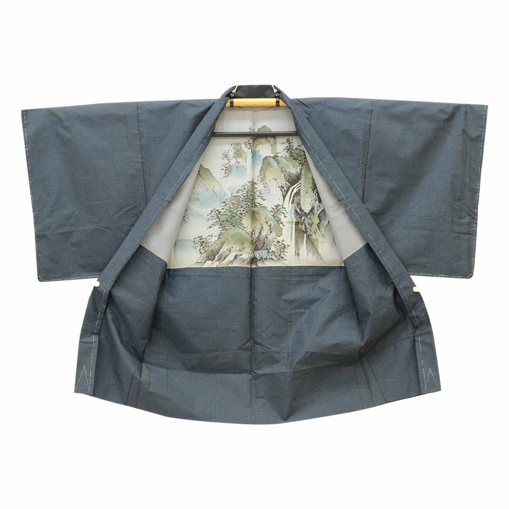[Used] Recycled Kimono and Haori Ensemble for Men, Oshima Tsumugi Silk, Excellent Condition, Unused, Sleeve Length 69.0cm (27.2in), Body Length 153.5cm (60.4in), Size LL, Navy Blue, Tortoise Shell Pattern, Men's uu2418b 