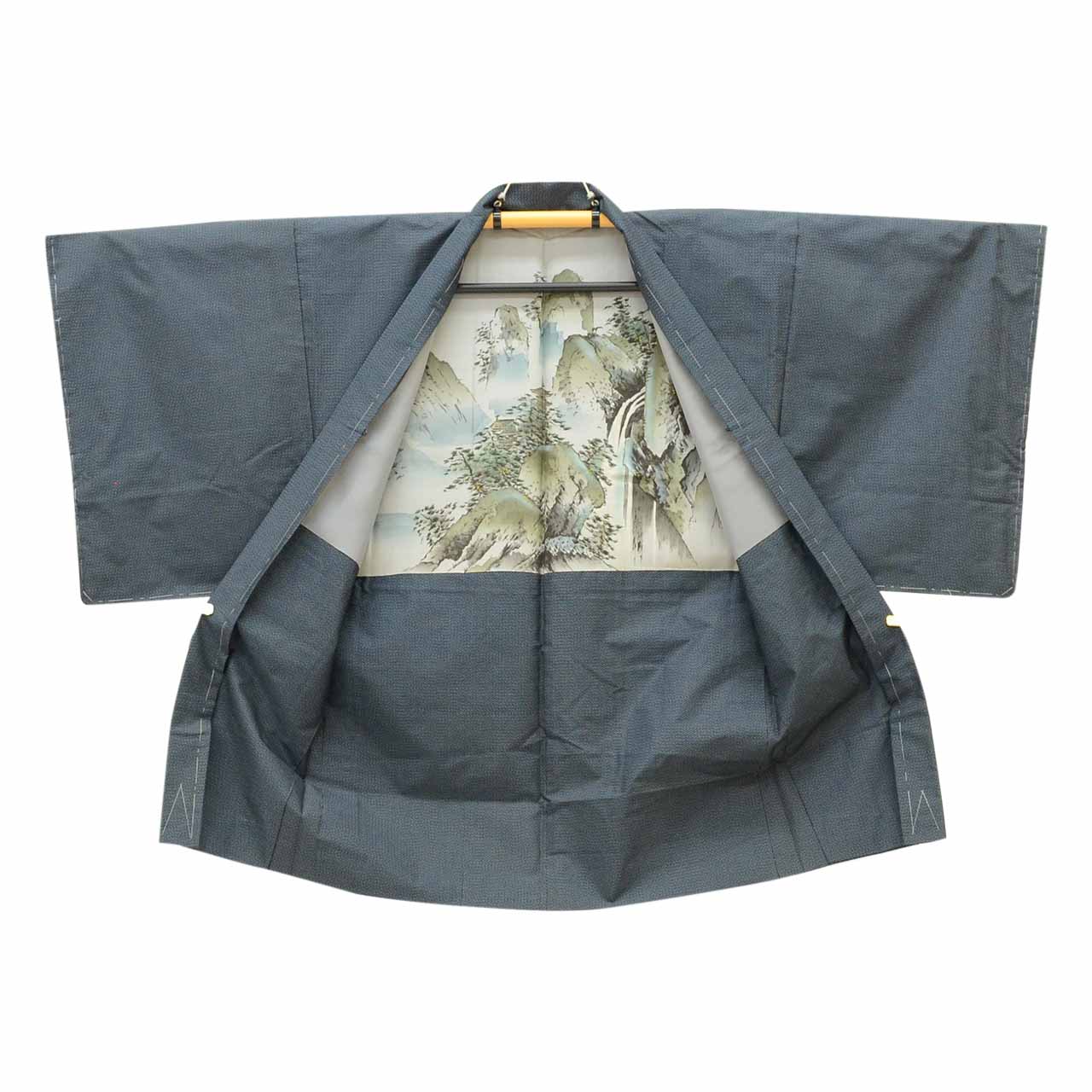 [Used] Recycled Kimono and Haori Ensemble for Men, Oshima Tsumugi Silk, Excellent Condition, Unused, Sleeve Length 69.0cm (27.2in), Body Length 153.5cm (60.4in), Size LL, Navy Blue, Tortoise Shell Pattern, Men's uu2418b 