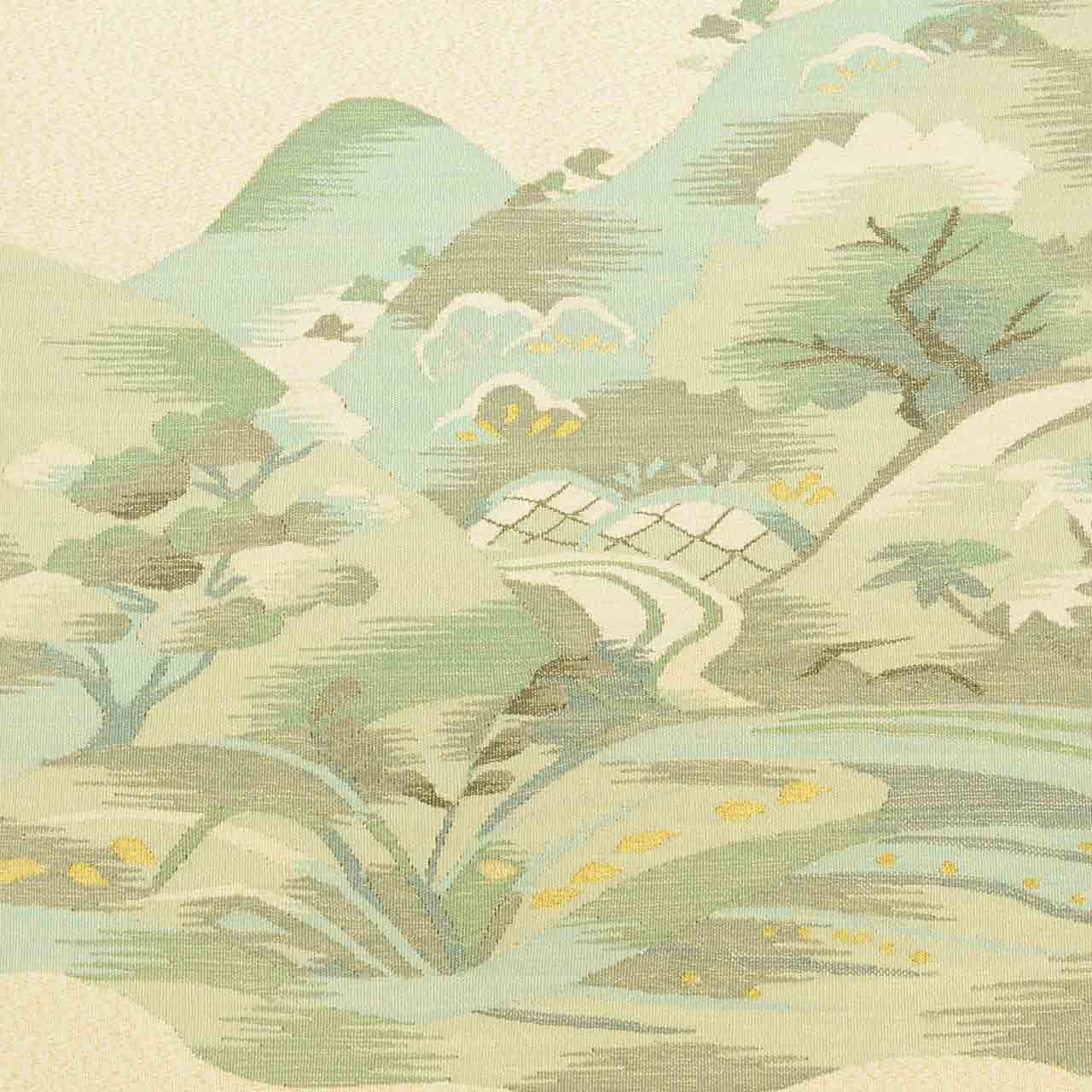 Vintage Japanese Obi | Nagoya Obi | Beige Silk | Landscape | Tsuzure-ori | Semi-formal | Sustainable | uu2423b