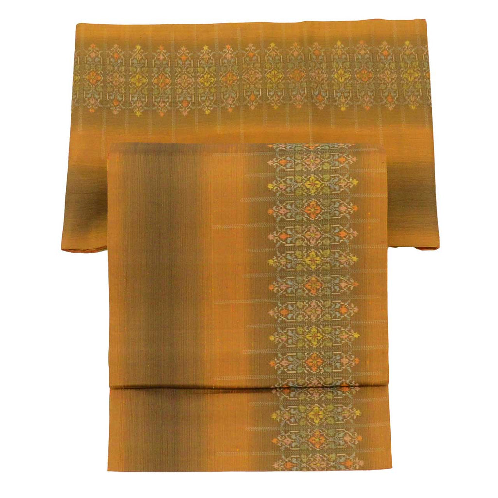 Vintage Japanese Obi | Sha-re Fukuro Obi | Brown Silk Tsumugi | Floral | Reversible | Harebare Guard | Sustainable | uu2424b