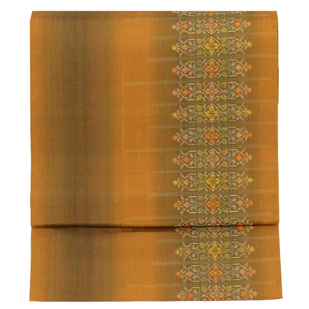 Vintage Japanese Obi | Sha-re Fukuro Obi | Brown Silk Tsumugi | Floral | Reversible | Harebare Guard | Sustainable | uu2424b