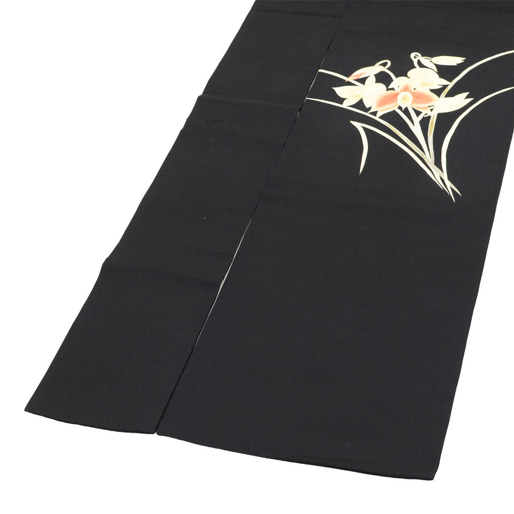 Vintage Japanese Obi | Nagoya Obi | Black Silk Habutae | Floral Gold Foil | Dye-painted | Sustainable | uu2428b