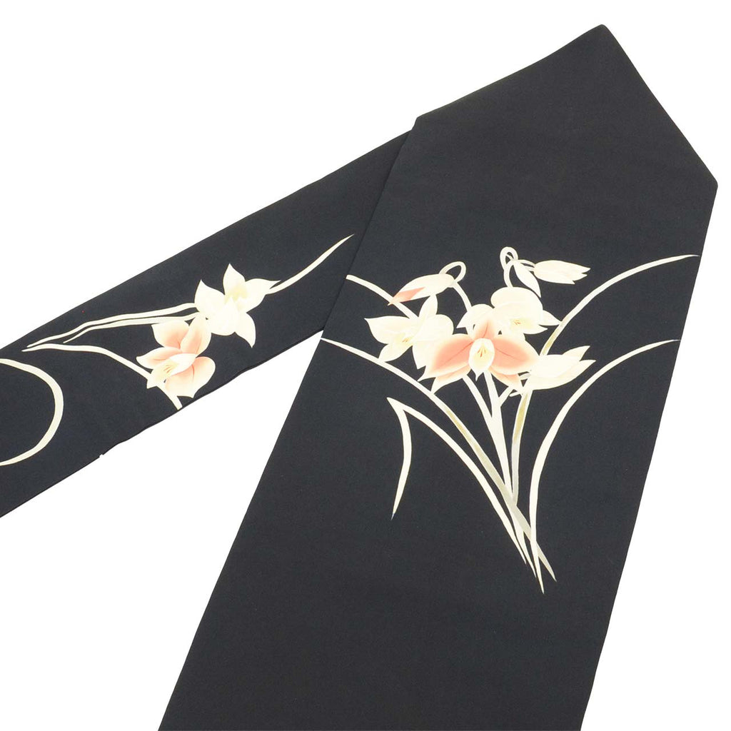Vintage Japanese Obi | Nagoya Obi | Black Silk Habutae | Floral Gold Foil | Dye-painted | Sustainable | uu2428b