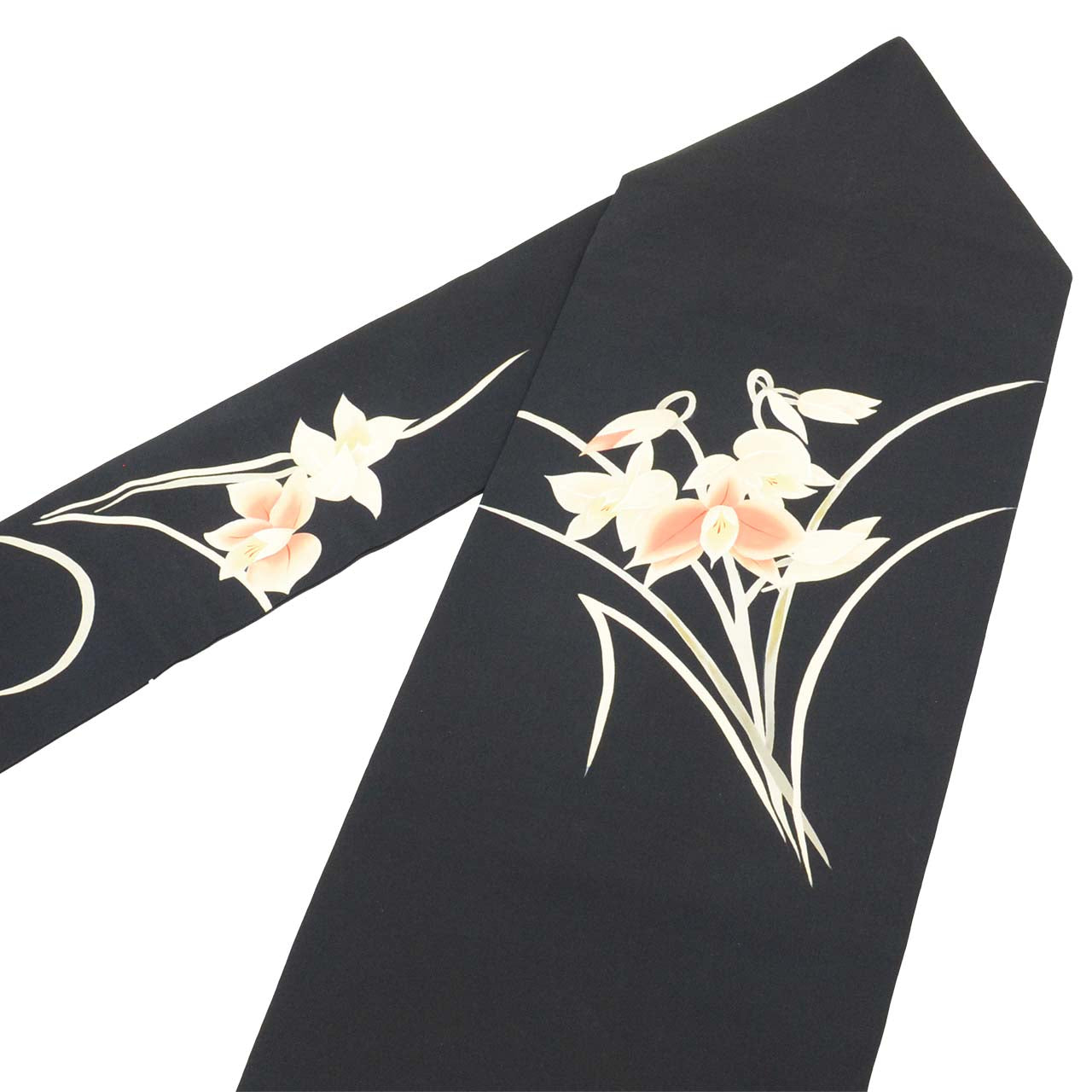 Vintage Japanese Obi | Nagoya Obi | Black Silk Habutae | Floral Gold Foil | Dye-painted | Sustainable | uu2428b