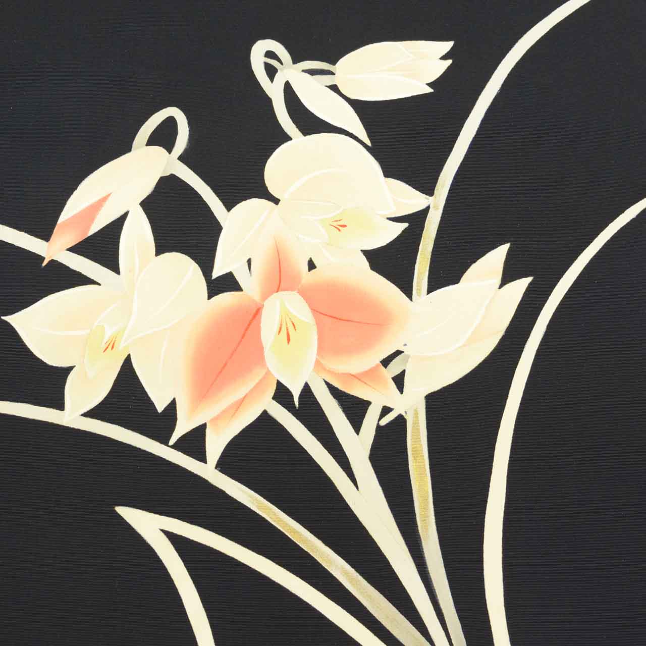 Vintage Japanese Obi | Nagoya Obi | Black Silk Habutae | Floral Gold Foil | Dye-painted | Sustainable | uu2428b