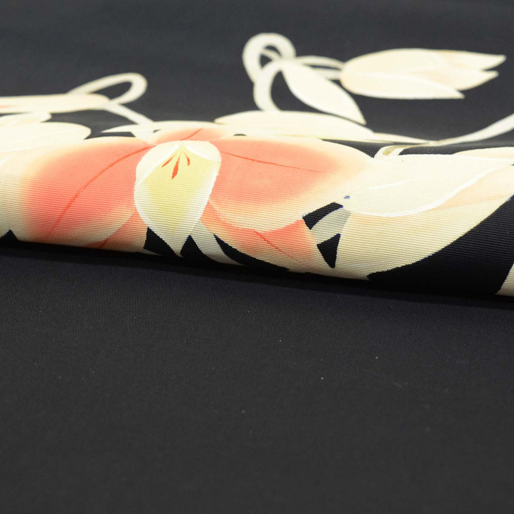 Vintage Japanese Obi | Nagoya Obi | Black Silk Habutae | Floral Gold Foil | Dye-painted | Sustainable | uu2428b