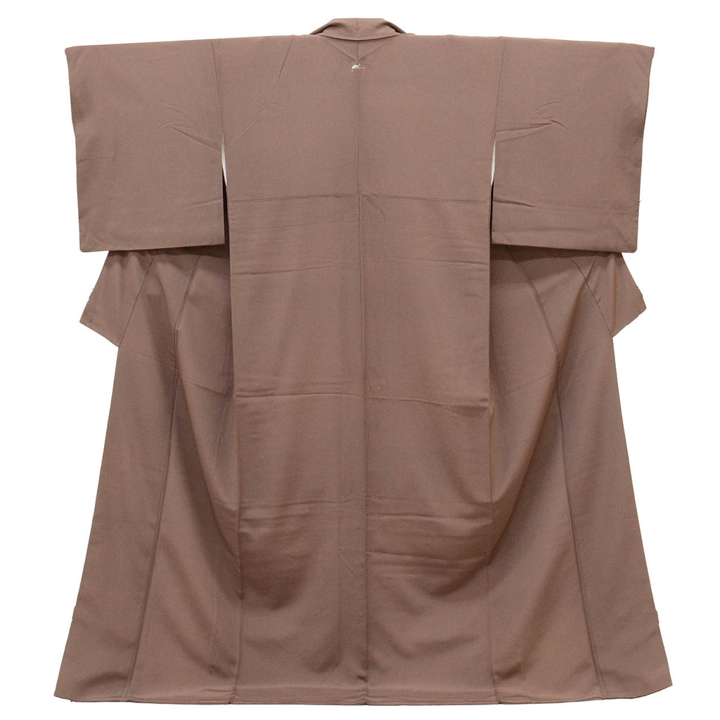 [Used] Recycled Kimono, Plain Color, Size L (Slightly Plus Size L), Excellent Condition, Length 164.5cm (64.8in), Sleeve Length 68.0cm (26.8in), Lined, Ready-made, Single Family Crest, Crepe Silk, Brown, Pure Silk, Reused uu2438b 