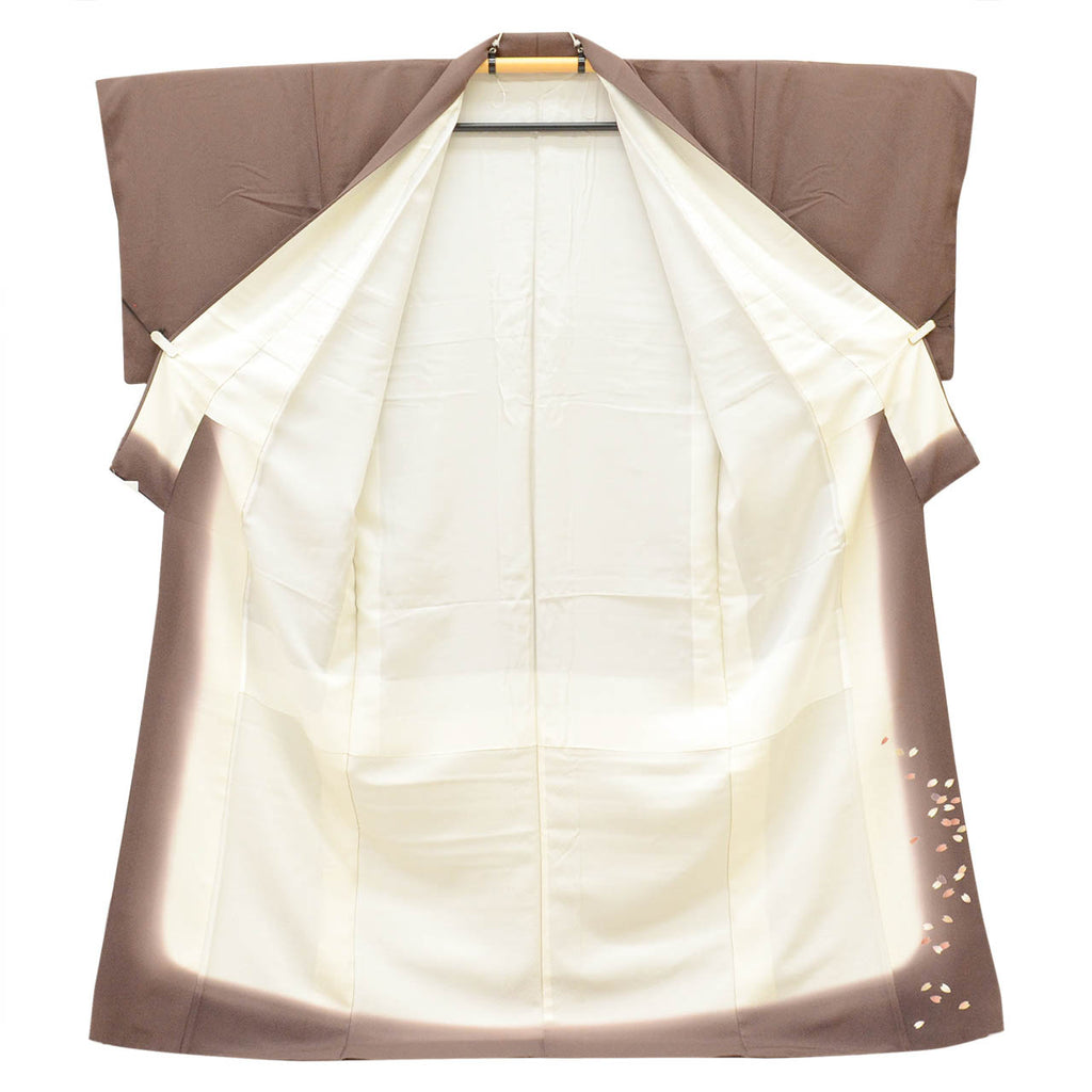 [Used] Recycled Kimono, Plain Color, Size L (Slightly Plus Size L), Excellent Condition, Length 164.5cm (64.8in), Sleeve Length 68.0cm (26.8in), Lined, Ready-made, Single Family Crest, Crepe Silk, Brown, Pure Silk, Reused uu2438b 
