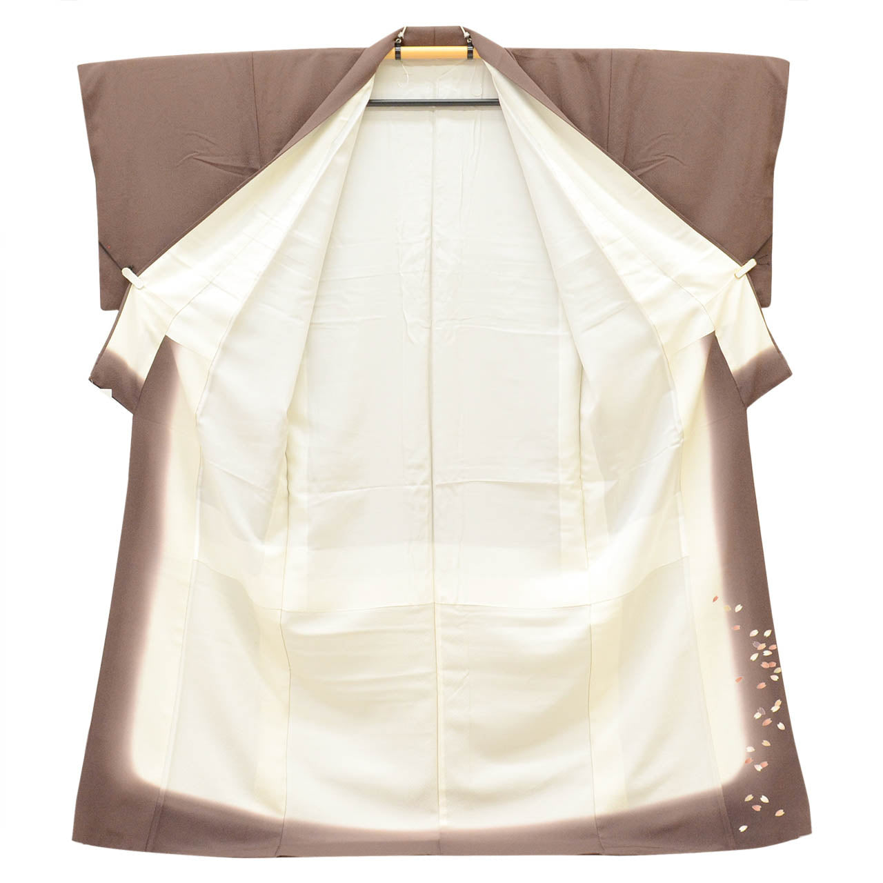 [Used] Recycled Kimono, Plain Color, Size L (Slightly Plus Size L), Excellent Condition, Length 164.5cm (64.8in), Sleeve Length 68.0cm (26.8in), Lined, Ready-made, Single Family Crest, Crepe Silk, Brown, Pure Silk, Reused uu2438b 