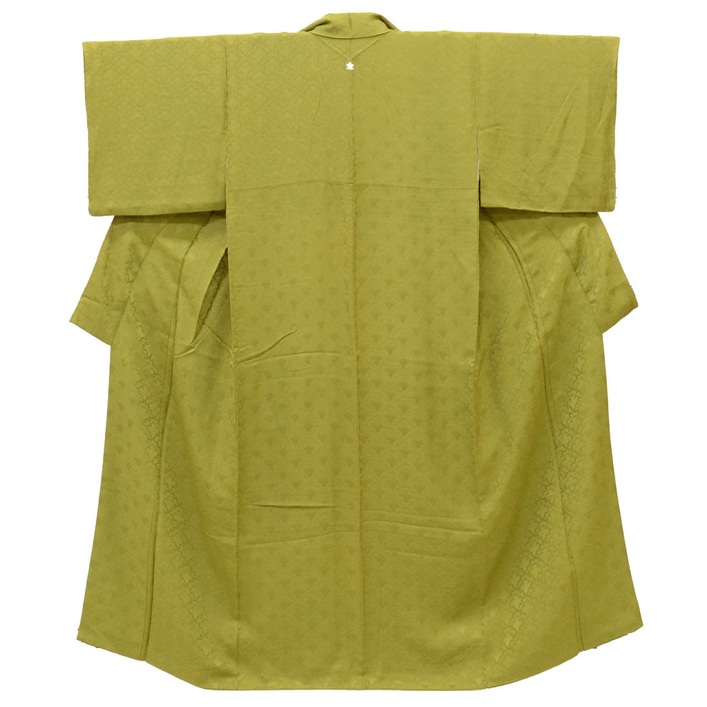 [Used] Recycled Kimono, Plain Color, Silk, Size S, Excellent Condition, Length 154.0cm (60.6in), Sleeve Length 61.2cm (24.1in), Lined, Ready-made, Unused, Single Family Crest, Green, Seigaiha Pattern, Reuse uu2439b 