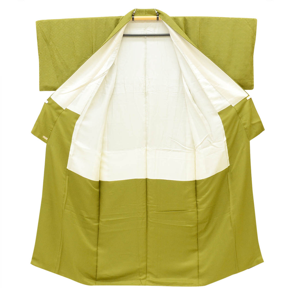 [Used] Recycled Kimono, Plain Color, Silk, Size S, Excellent Condition, Length 154.0cm (60.6in), Sleeve Length 61.2cm (24.1in), Lined, Ready-made, Unused, Single Family Crest, Green, Seigaiha Pattern, Reuse uu2439b 