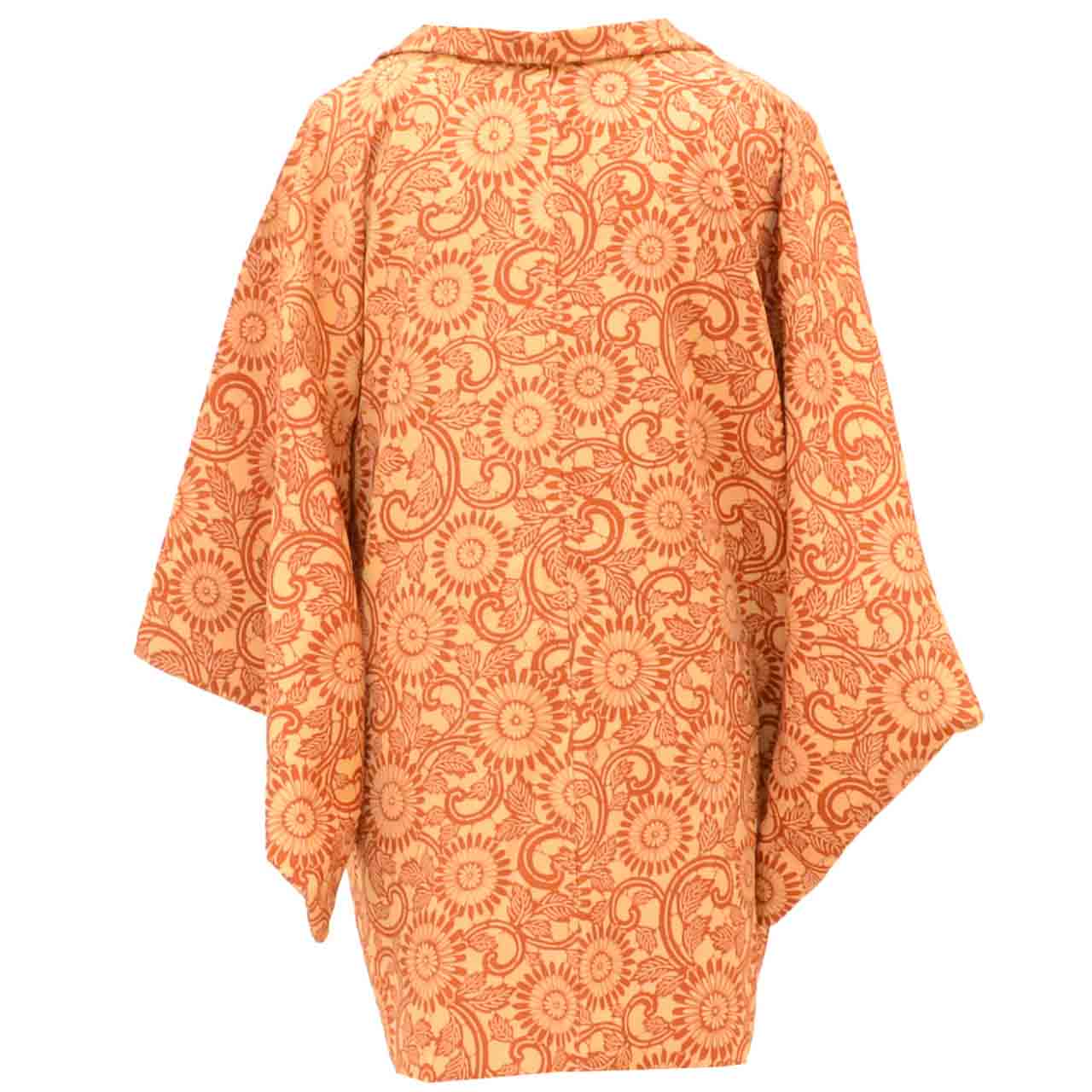 [Used] Haori (kimono jacket) - Recycled kimono, pure silk, brown, floral arabesque pattern, with haori cord, length 78.0cm (30.7in), sleeve length 63.7cm (25.1in), SILK, Reuse uu2443b 