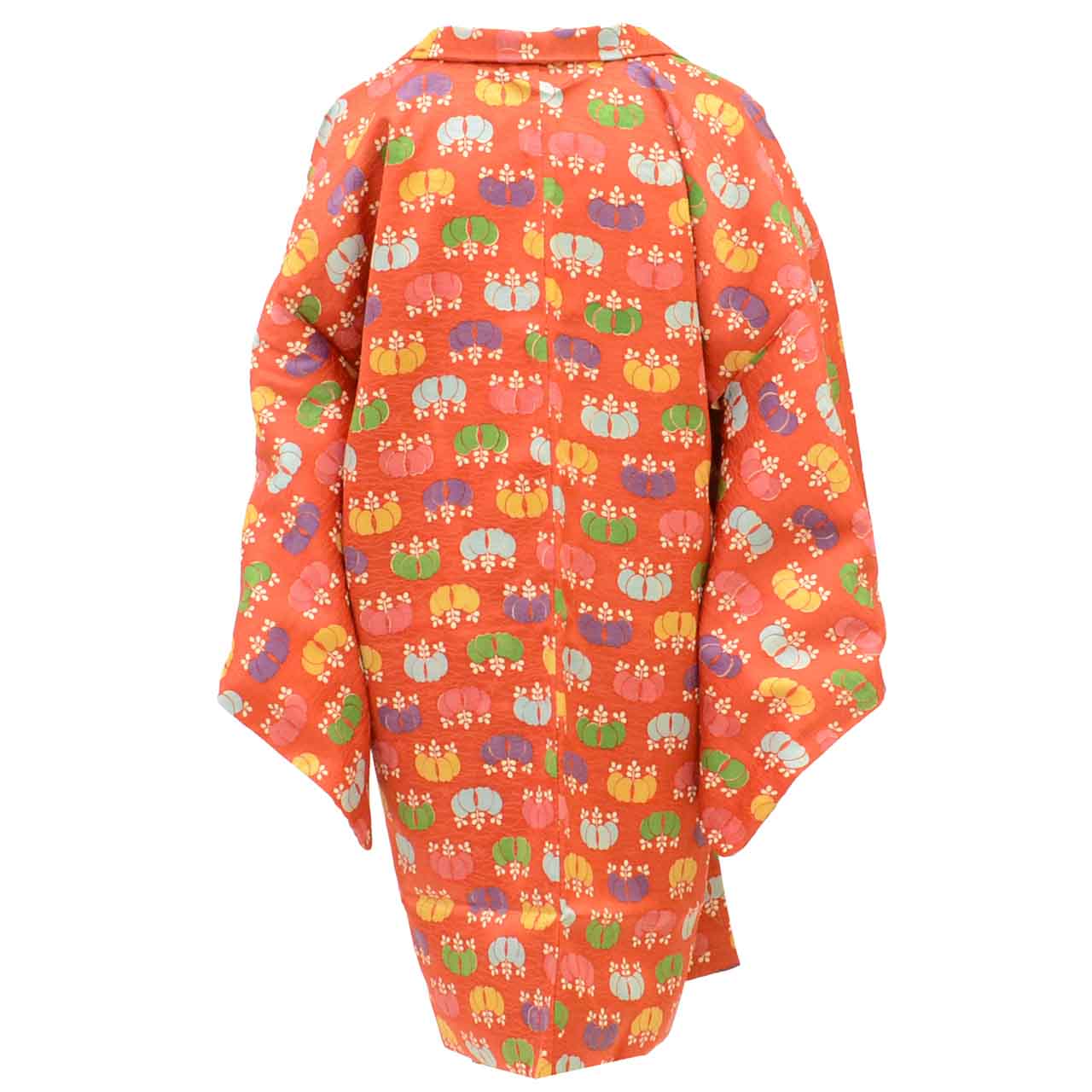 [Used] Long Haori (kimono jacket), recycled kimono, pure silk, unused, length 89.0cm (35.0in), sleeve length 65.5cm (25.8in), red, paulownia pattern, long length, SILK, reuse uu2454b 
