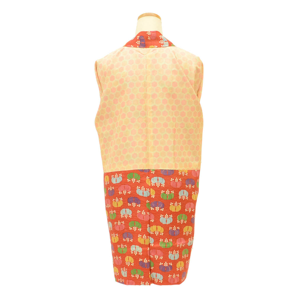 [Used] Long Haori (kimono jacket), recycled kimono, pure silk, unused, length 89.0cm (35.0in), sleeve length 65.5cm (25.8in), red, paulownia pattern, long length, SILK, reuse uu2454b 
