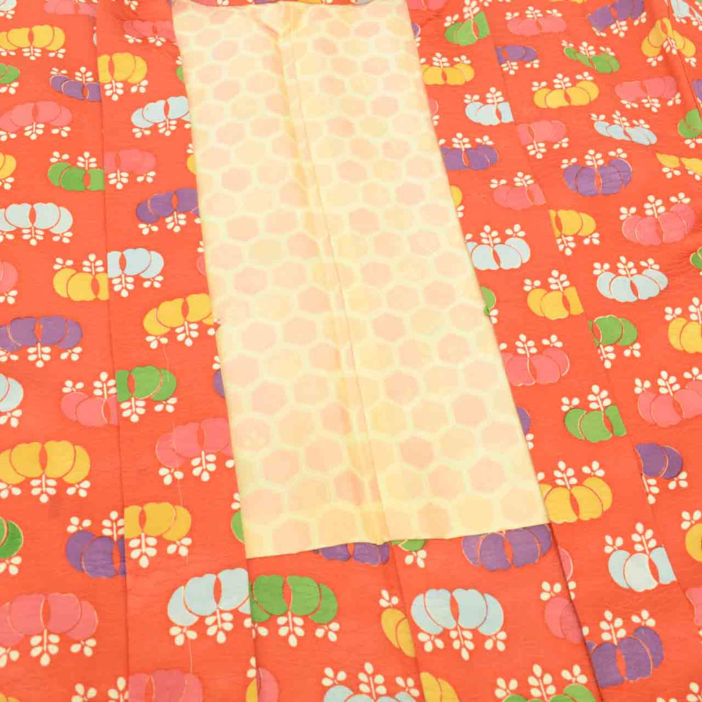 [Used] Long Haori (kimono jacket), recycled kimono, pure silk, unused, length 89.0cm (35.0in), sleeve length 65.5cm (25.8in), red, paulownia pattern, long length, SILK, reuse uu2454b 